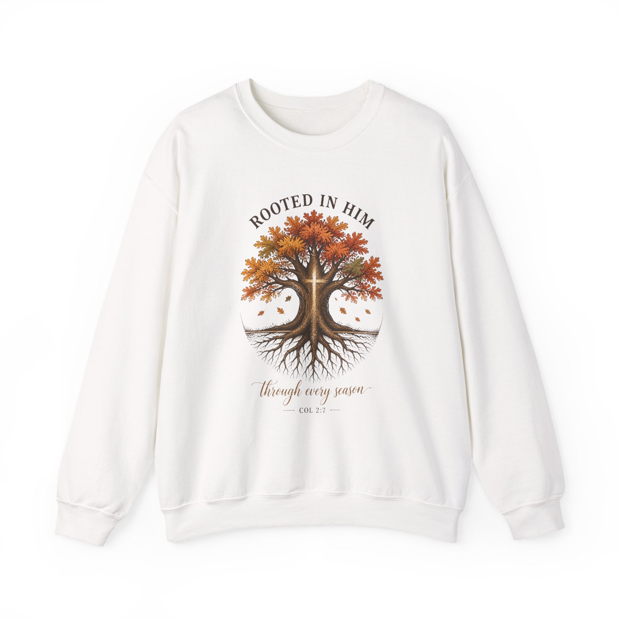 Rooted in Him Tree Sweatshirt | Christian Autumn, Fall Leaves