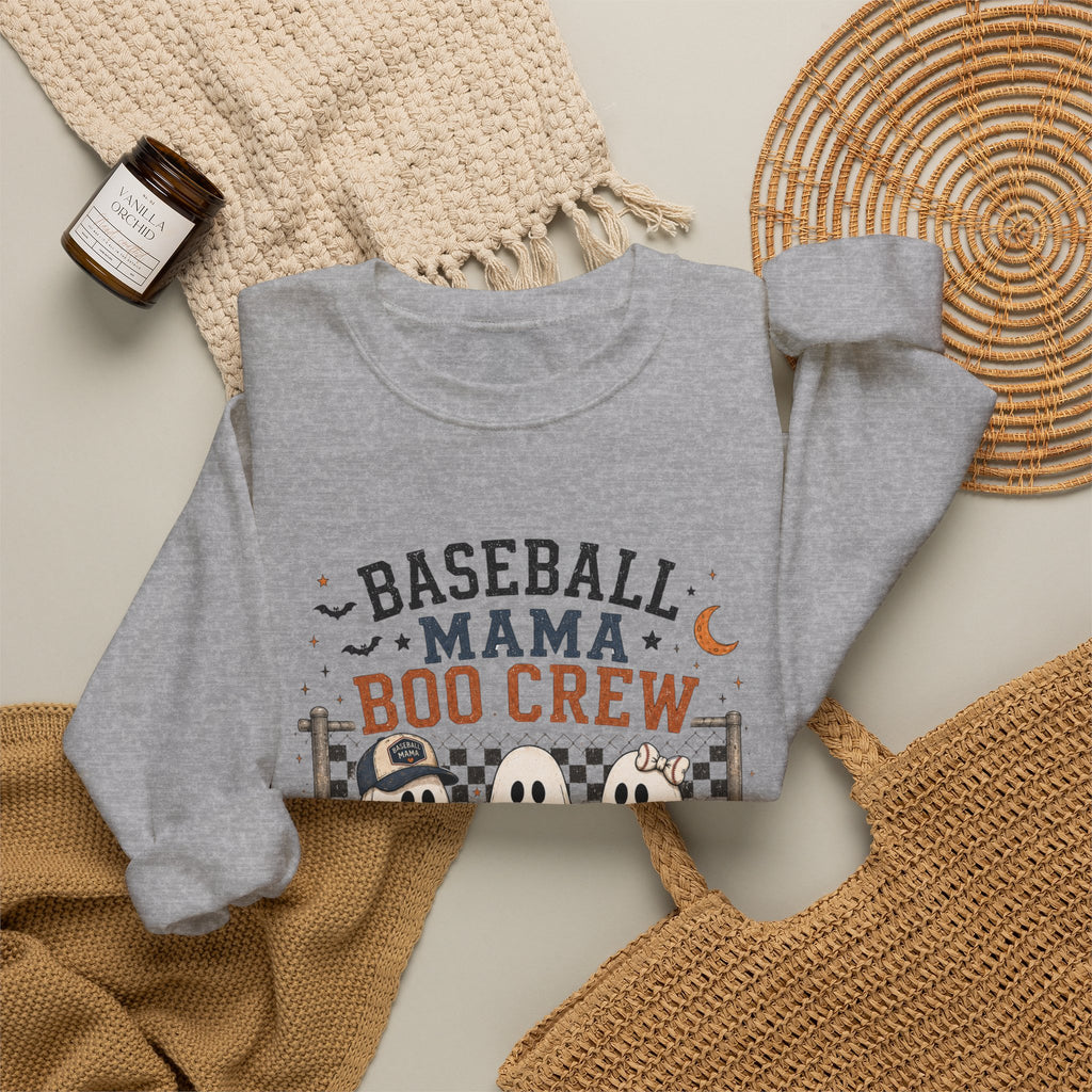 Baseball Mama Boo Crew Sweatshirt — Halloween Baseball Mom Pullover