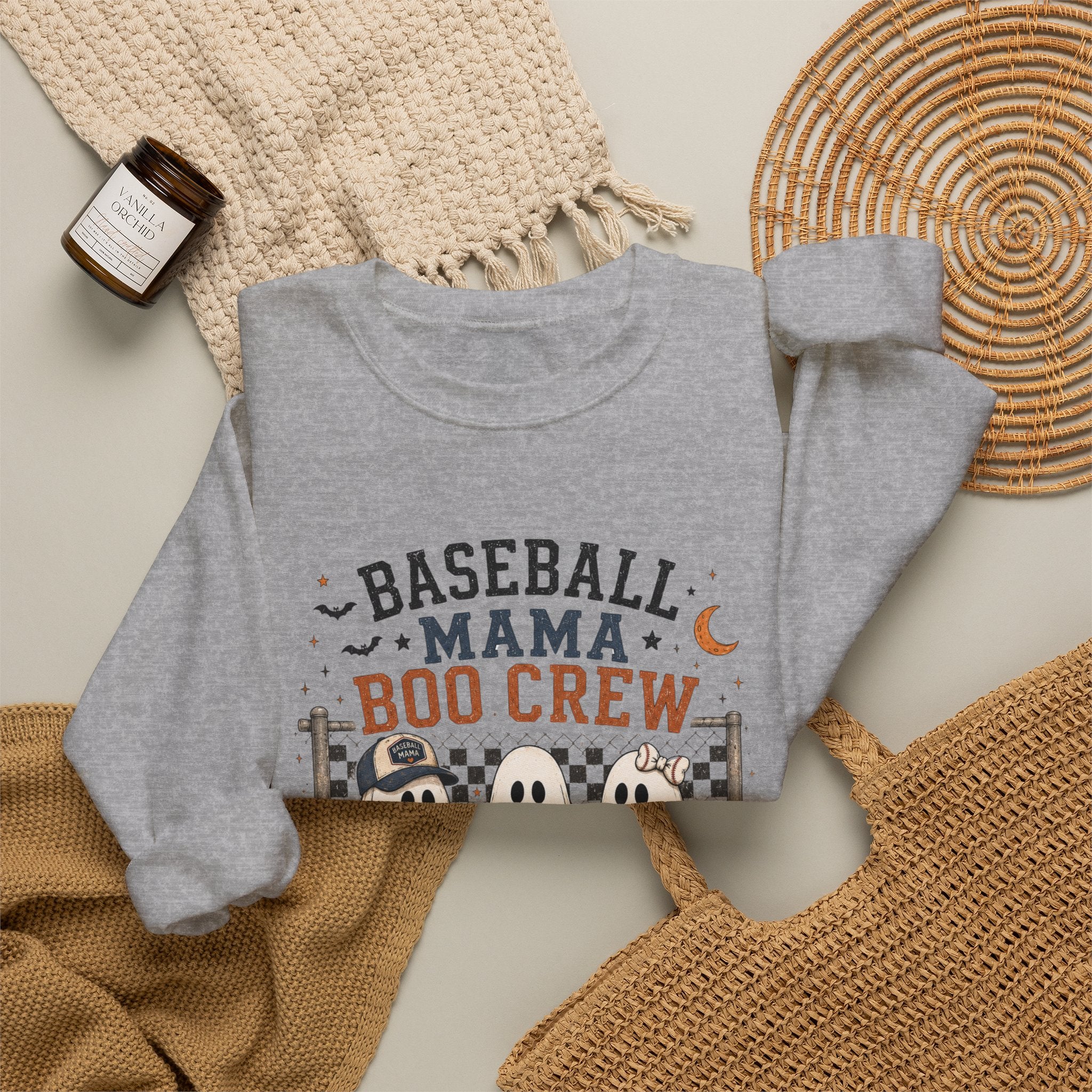 Baseball Mama Boo Crew Sweatshirt — Halloween Baseball Mom Pullover