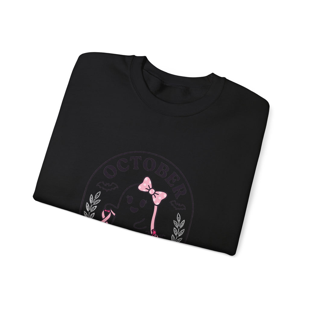 Pink Boo Crew Breast Cancer Awareness Sweatshirt | October ribbon, survivor support