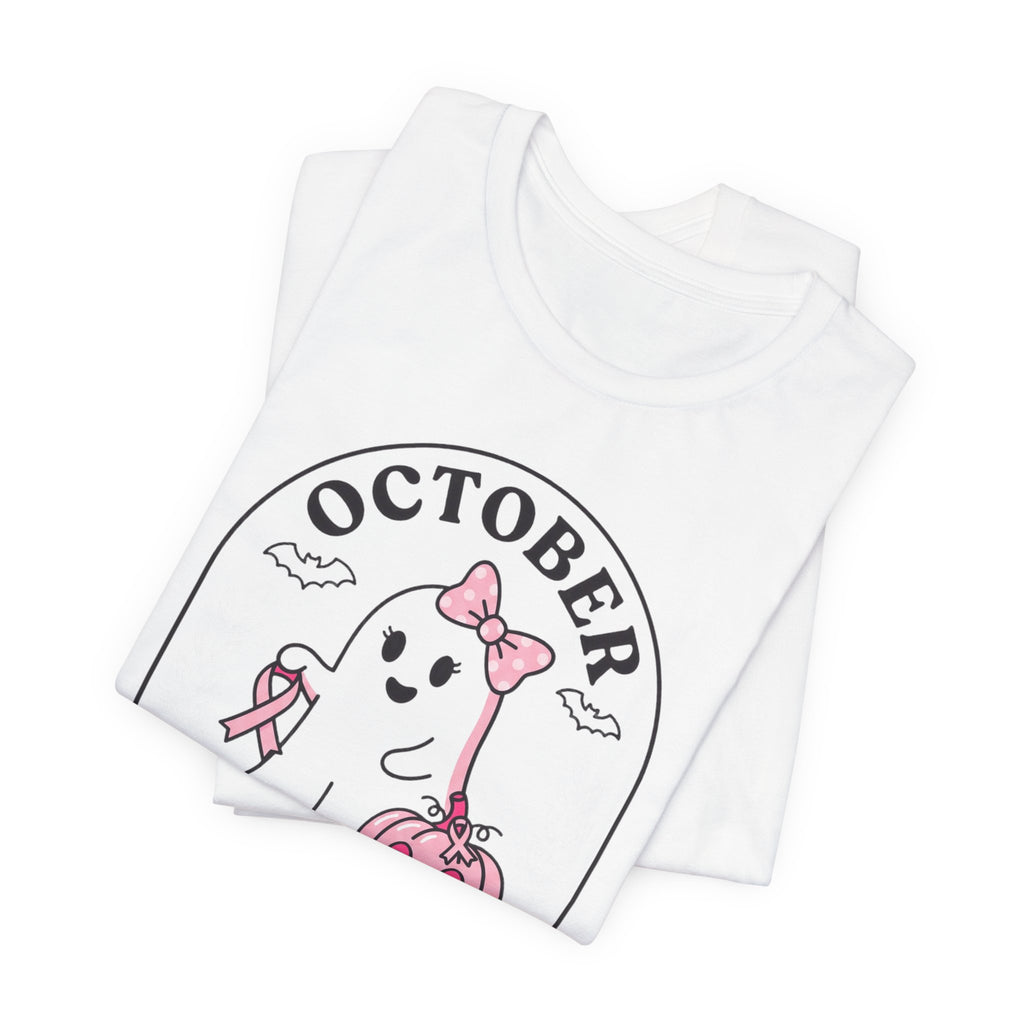Pink Boo Crew Tee | Breast Cancer Awareness Ribbon, October Halloween Support
