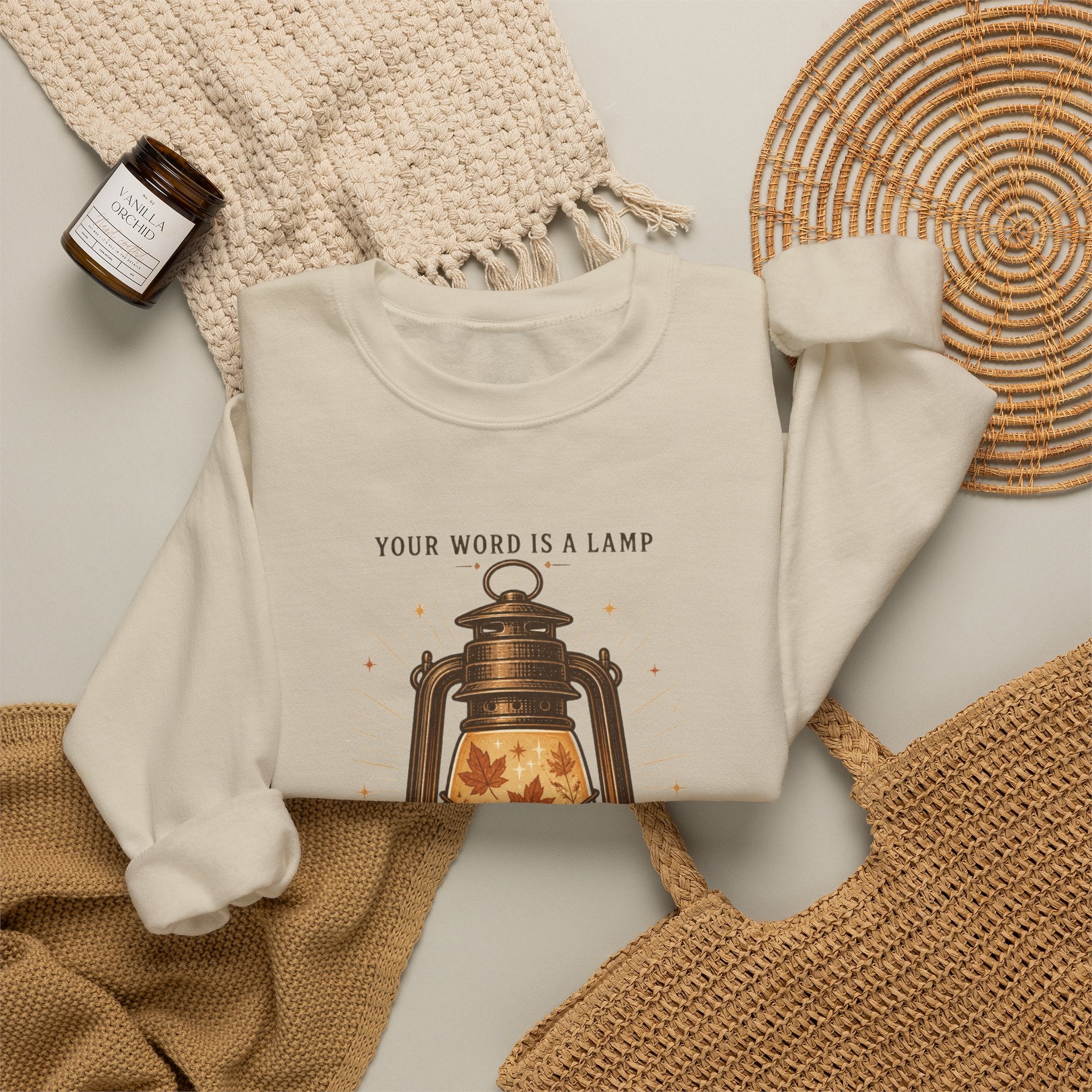 Your Word Is a Lamp Crewneck Sweatshirt | Christian Autumn, Fall Leaves