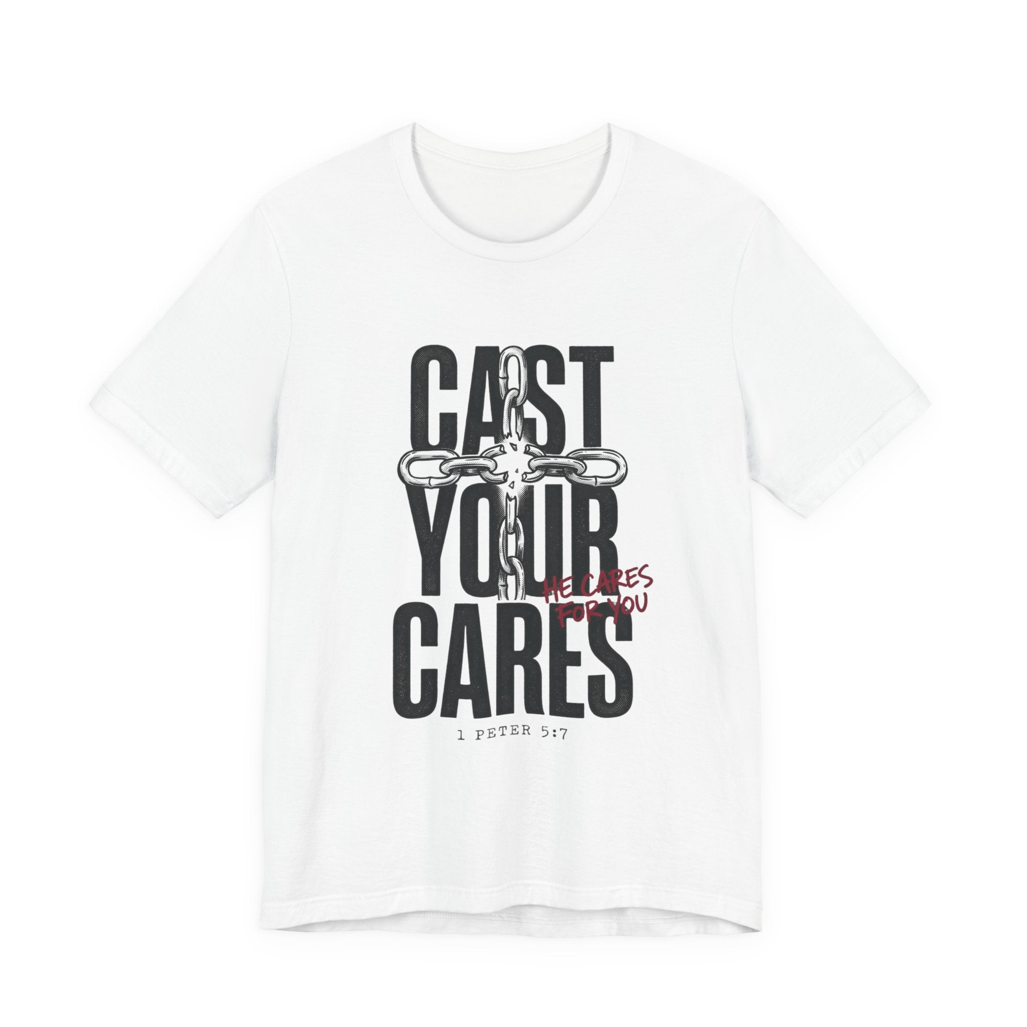 Cast Your Cares Tee | Christian streetwear, scripture cross graphic