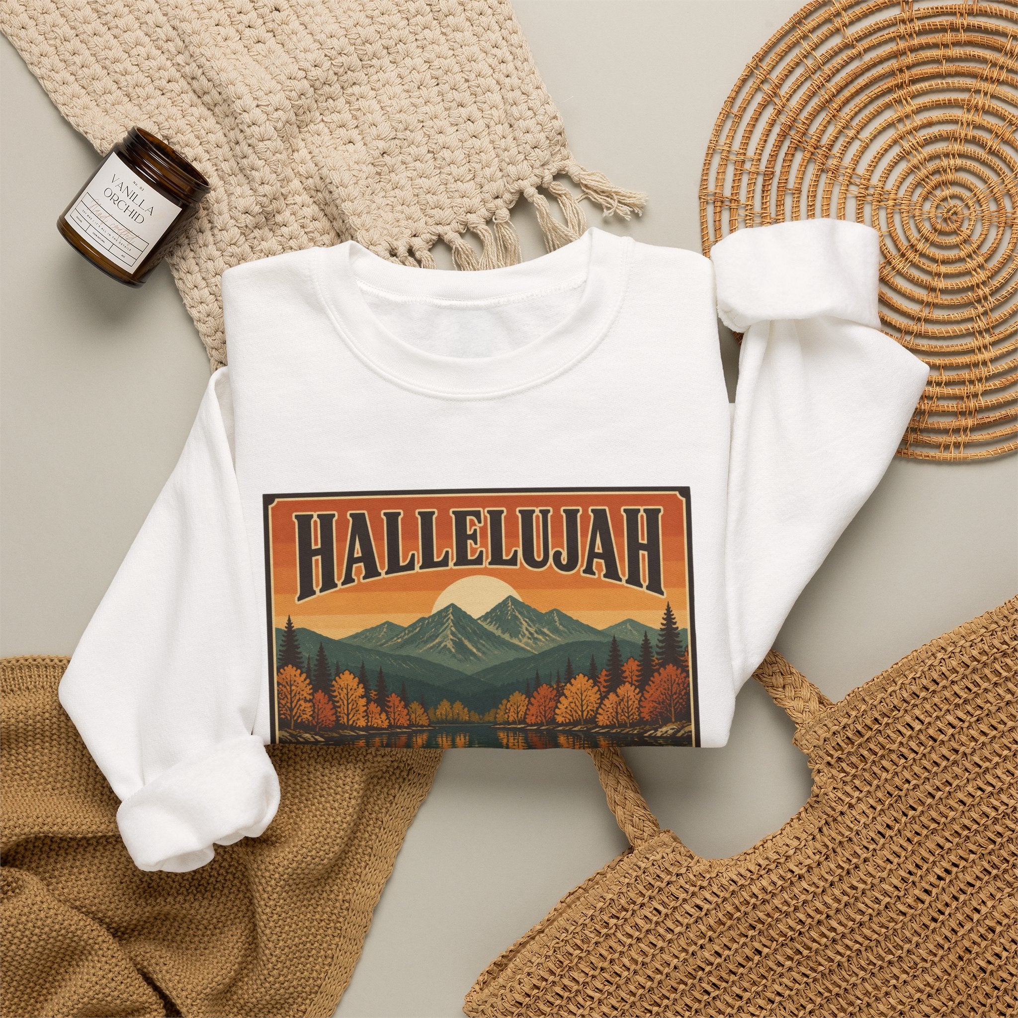 Hallelujah Mountain Harvest Crewneck Sweatshirt | Christian Autumn, Fall Leaves