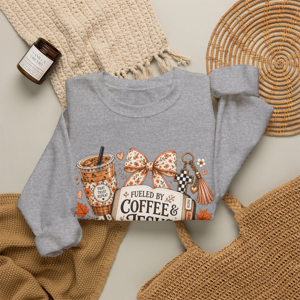 Christian Coffee Sweatshirt — "Fueled by Coffee & Jesus" Crewneck