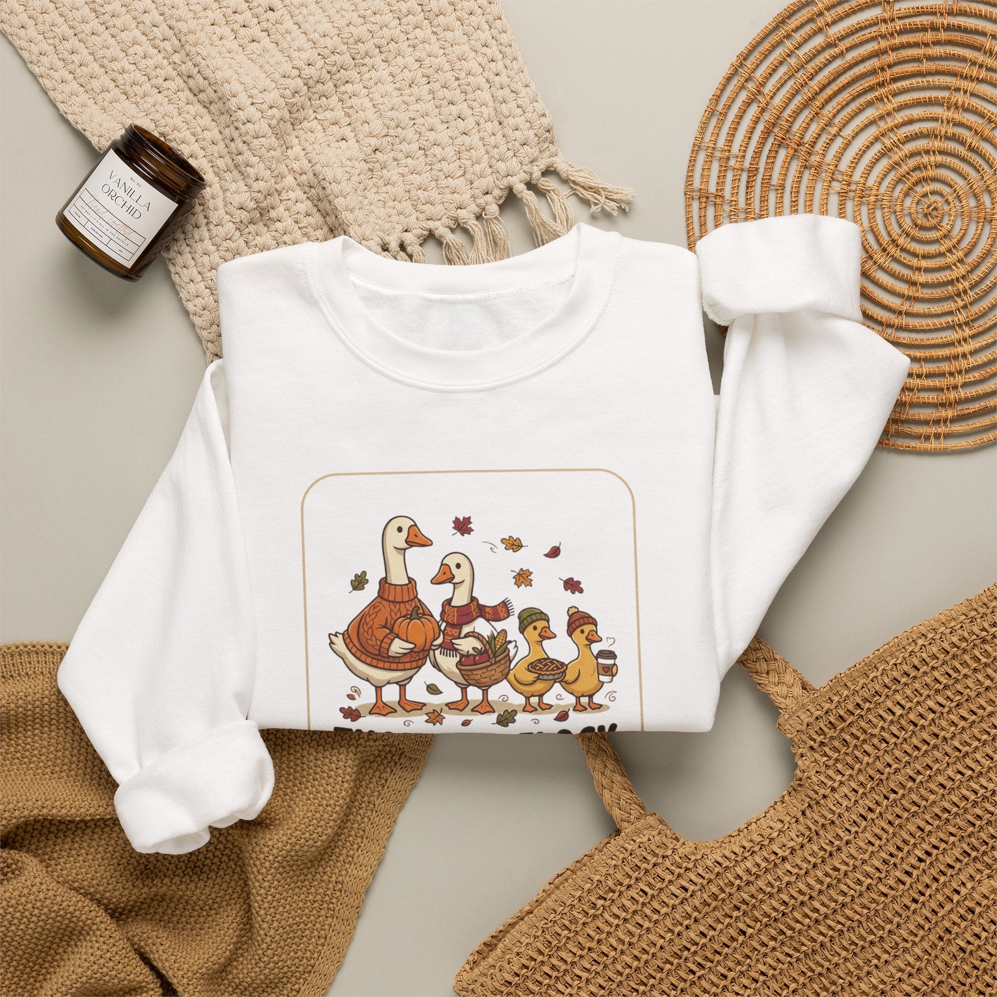 Thankful Flock Crewneck Sweatshirt | Thanksgiving Turkey, Fall Foliage