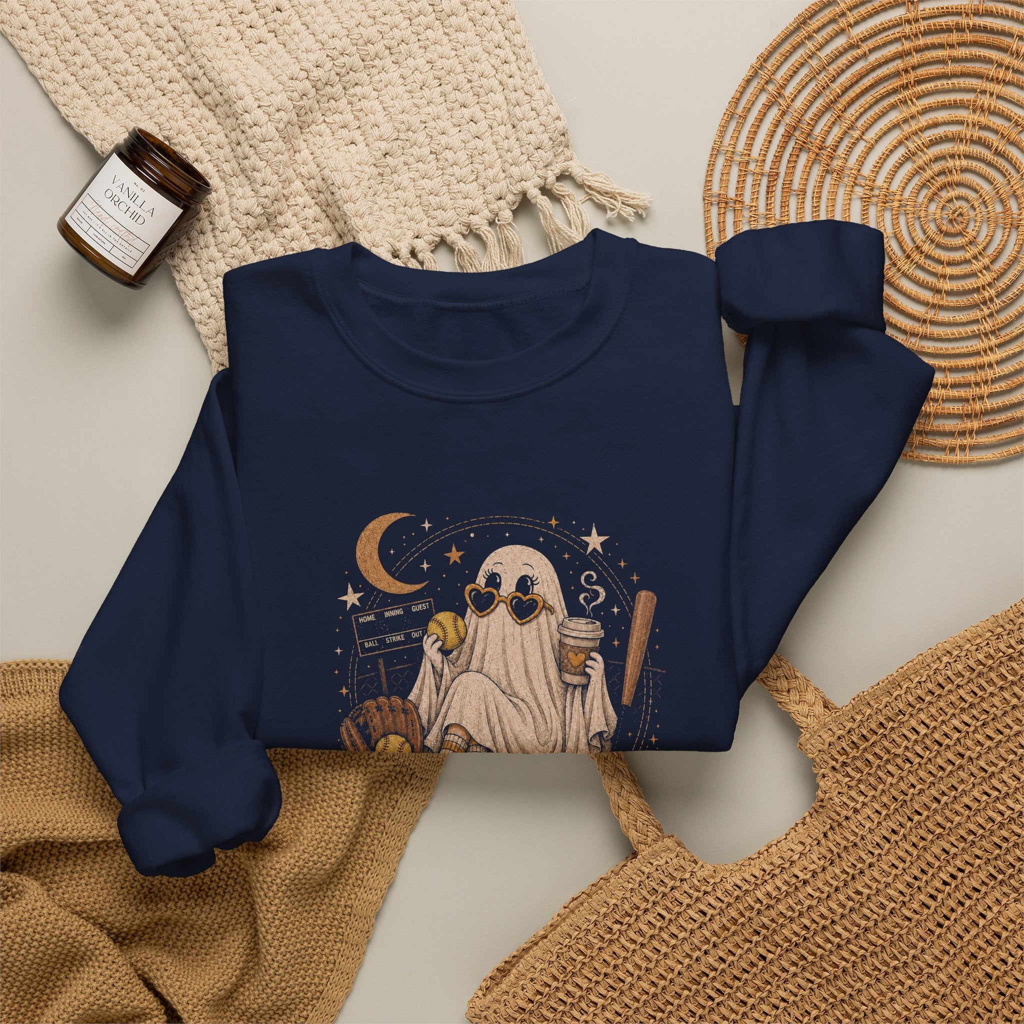 Fall Ball Ghost Sweatshirt — Cute Halloween Crewneck for Fall Baseball Fans