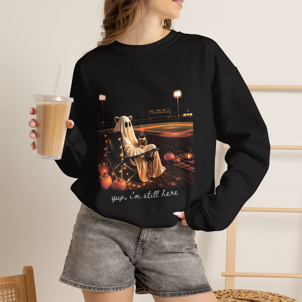 Halloween Ghost Recliner Sweatshirt - "Yeah, I’m Still Here" Cozy Crewneck