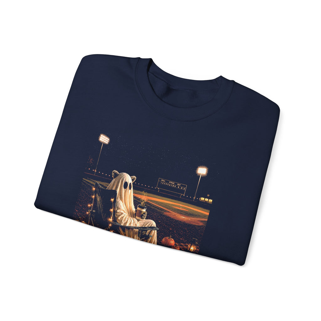 Halloween Ghost Crewneck Sweatshirt – 'guess i’m still here' Stadium Pumpkin Design