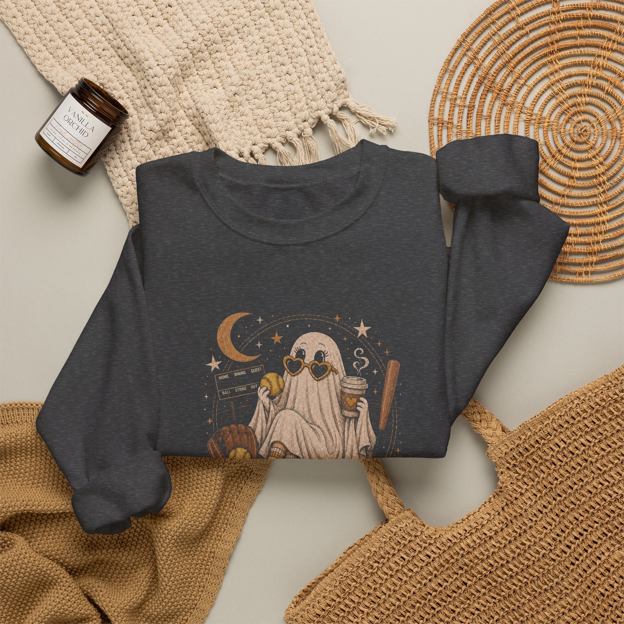 Fall Ball Ghost Sweatshirt — Cute Halloween Crewneck for Fall Baseball Fans