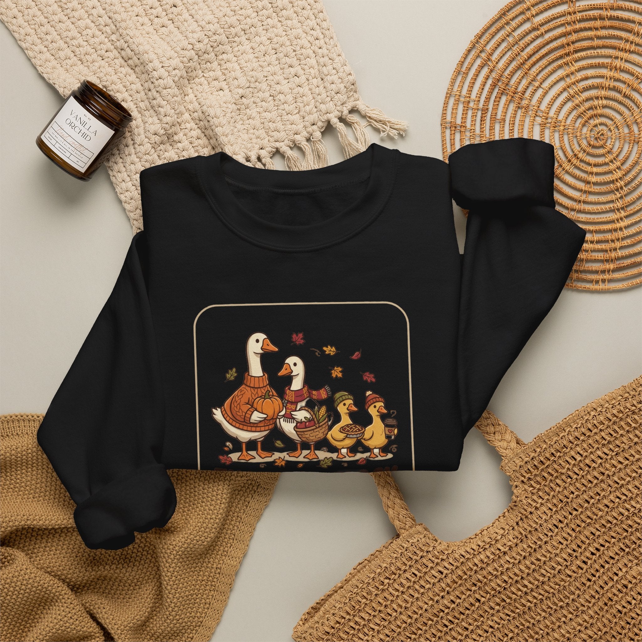 Thankful Flock Crewneck Sweatshirt | Thanksgiving Turkey, Fall Foliage