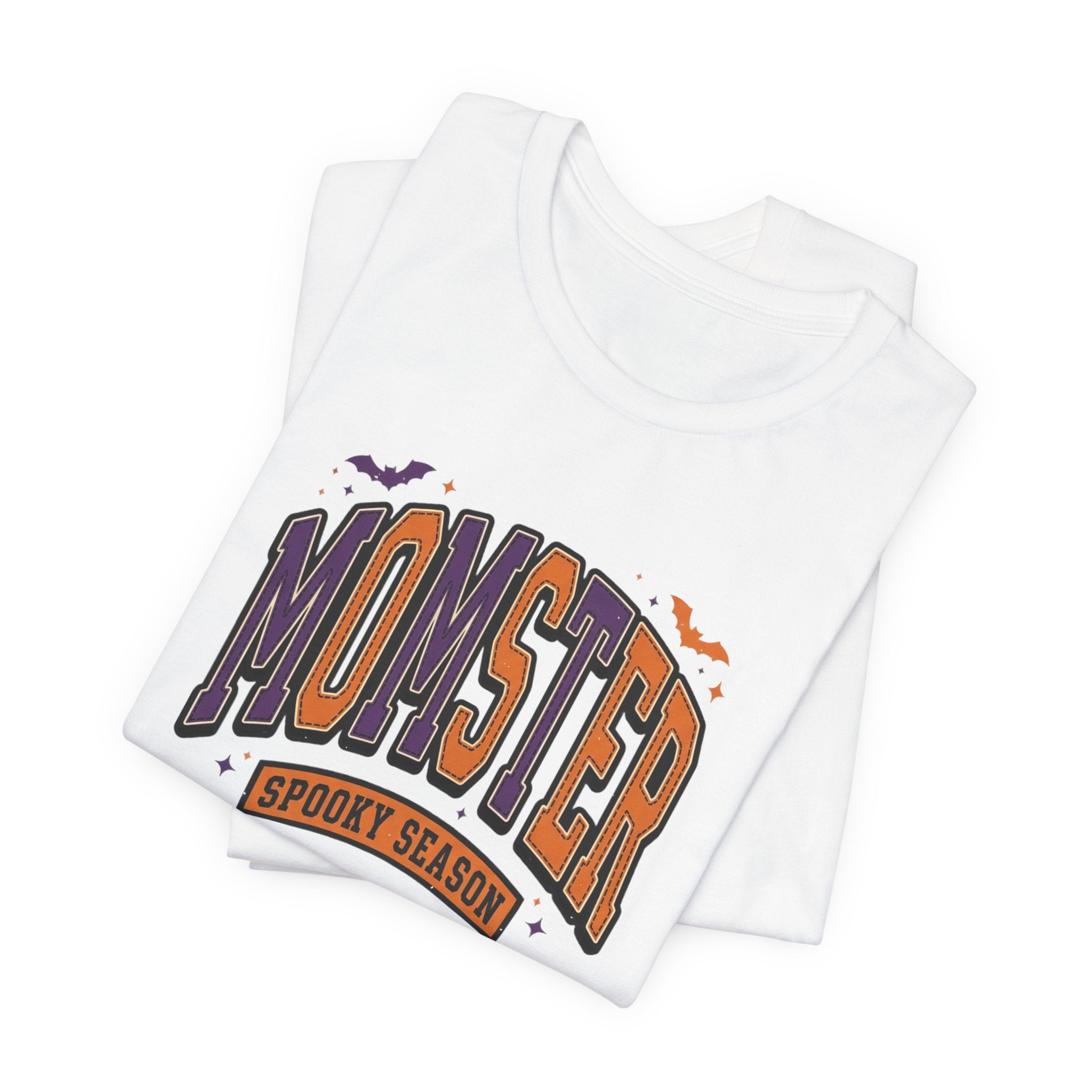 Momster Spooky Season Tee | Halloween Mom shirt, bats, purple & orange