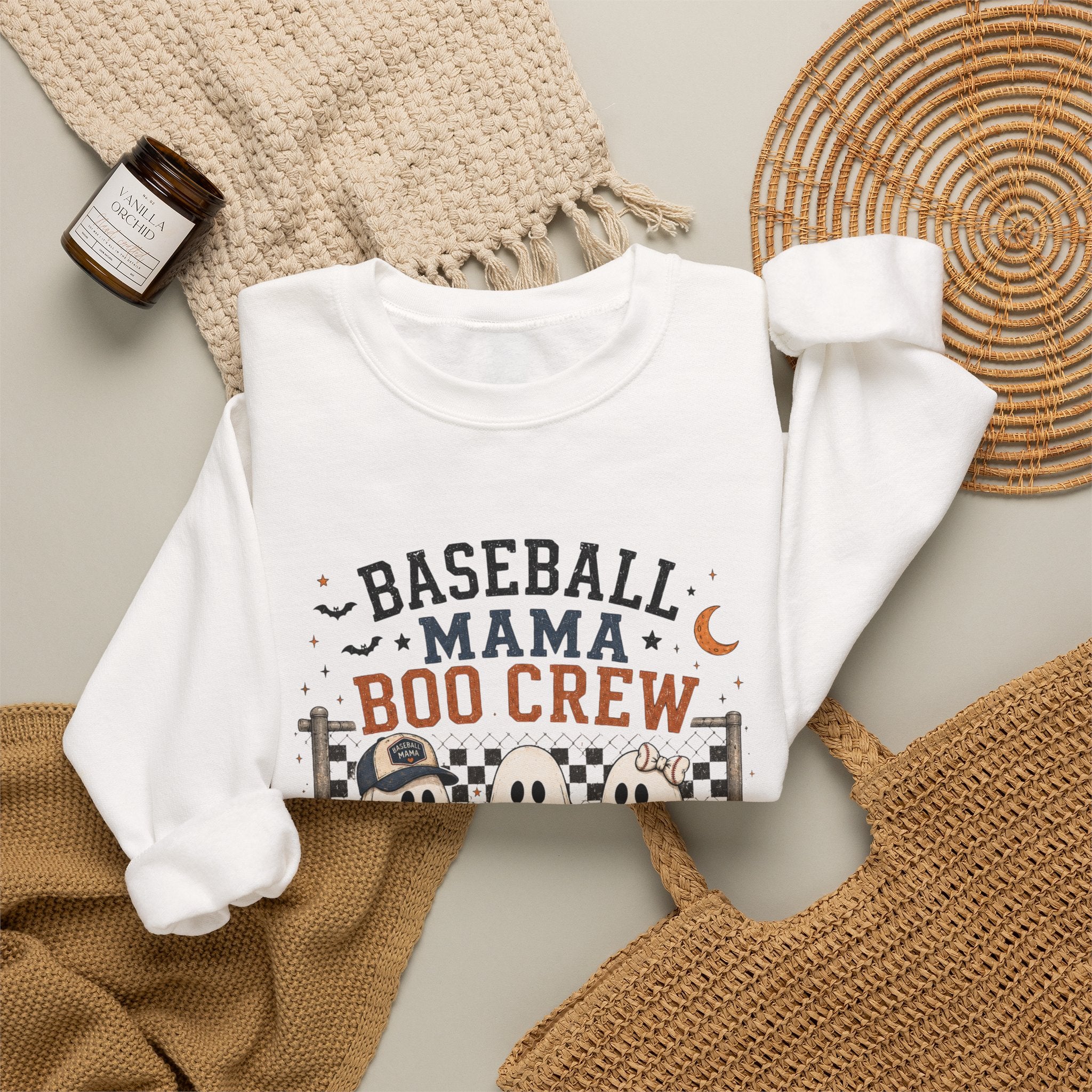 Baseball Mama Boo Crew Sweatshirt — Halloween Baseball Mom Pullover
