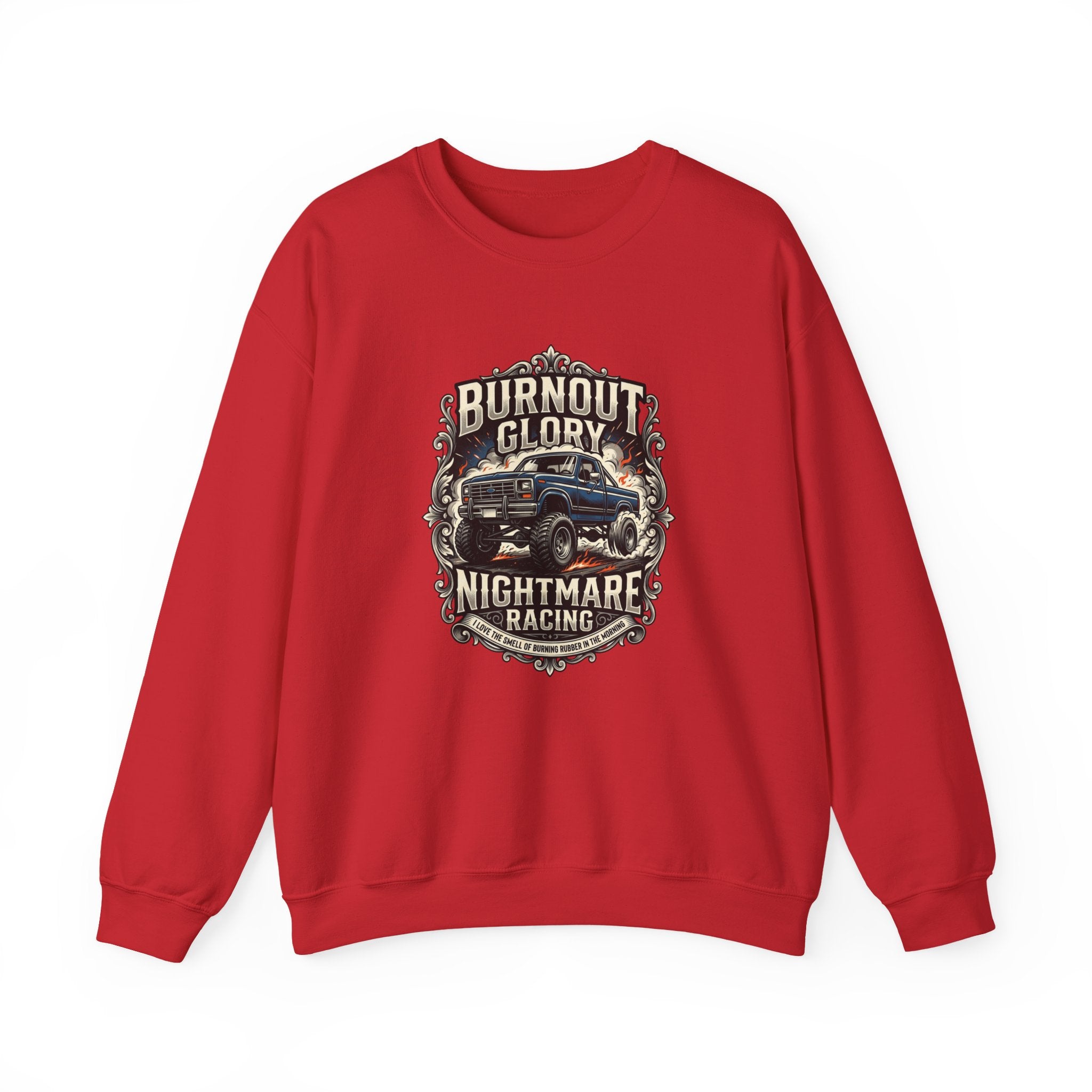 Burnout Glory Nightmare Racing Crewneck Sweatshirt – Vintage Truck Motorsports Design
