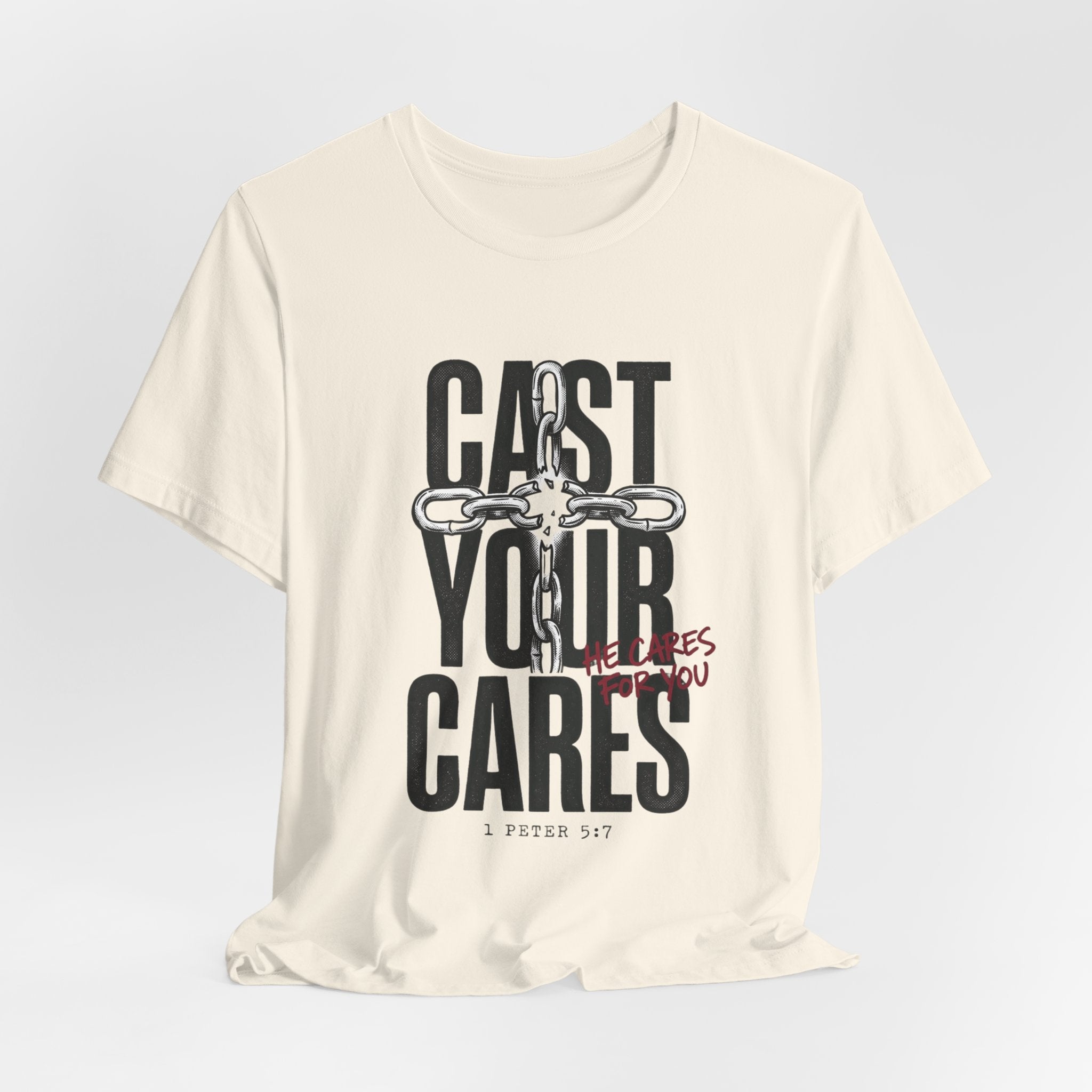 Cast Your Cares Tee | Christian streetwear, scripture cross graphic
