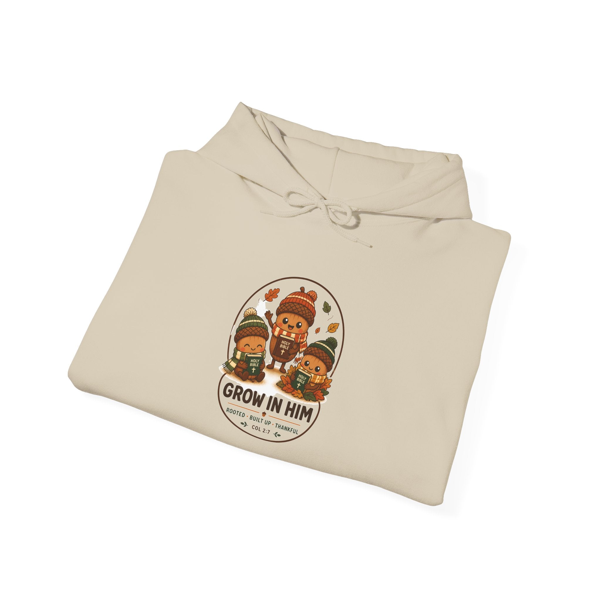 Grow in Him Hoodie | Christian Autumn fall leaves pumpkin barn scripture