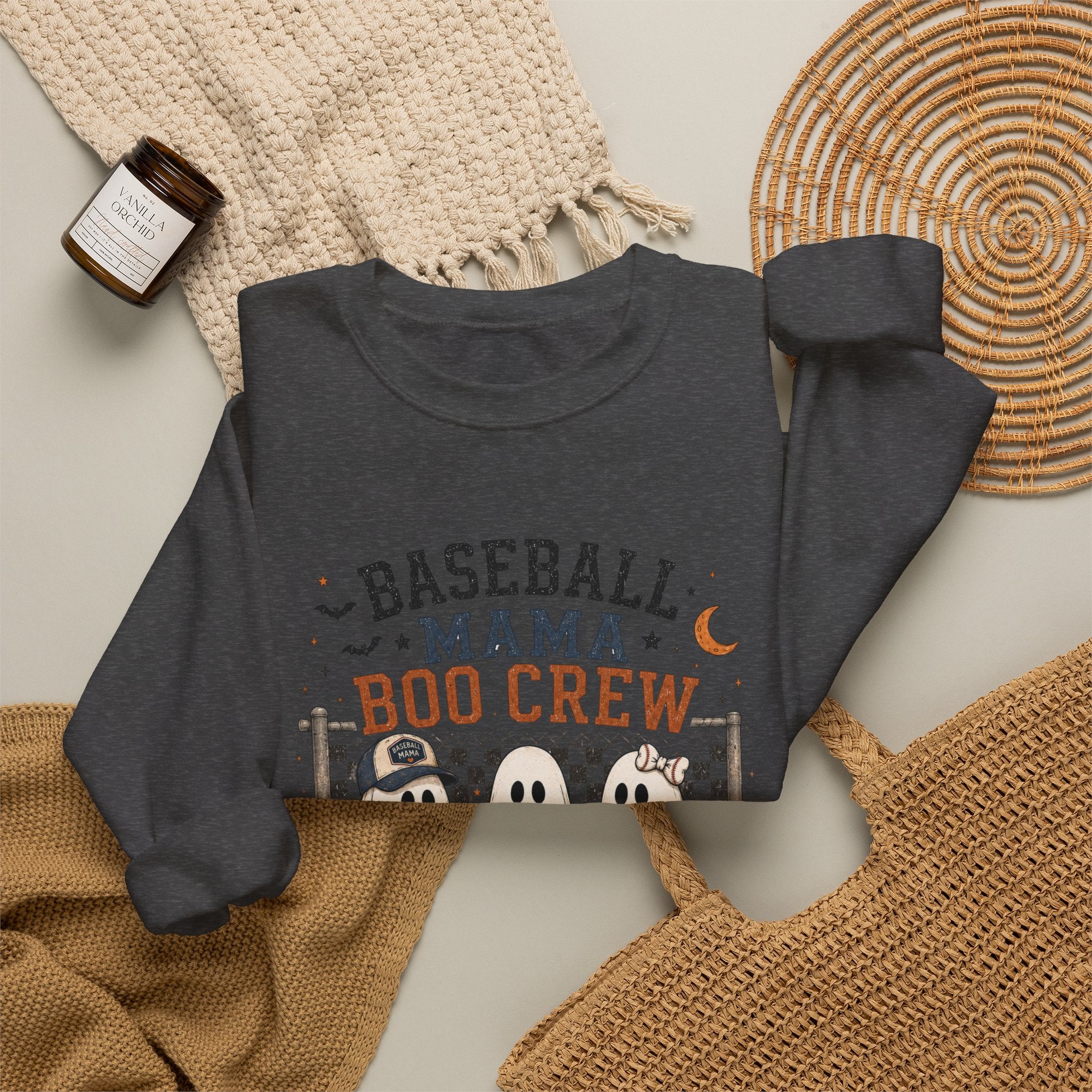Baseball Mama Boo Crew Sweatshirt — Halloween Baseball Mom Pullover