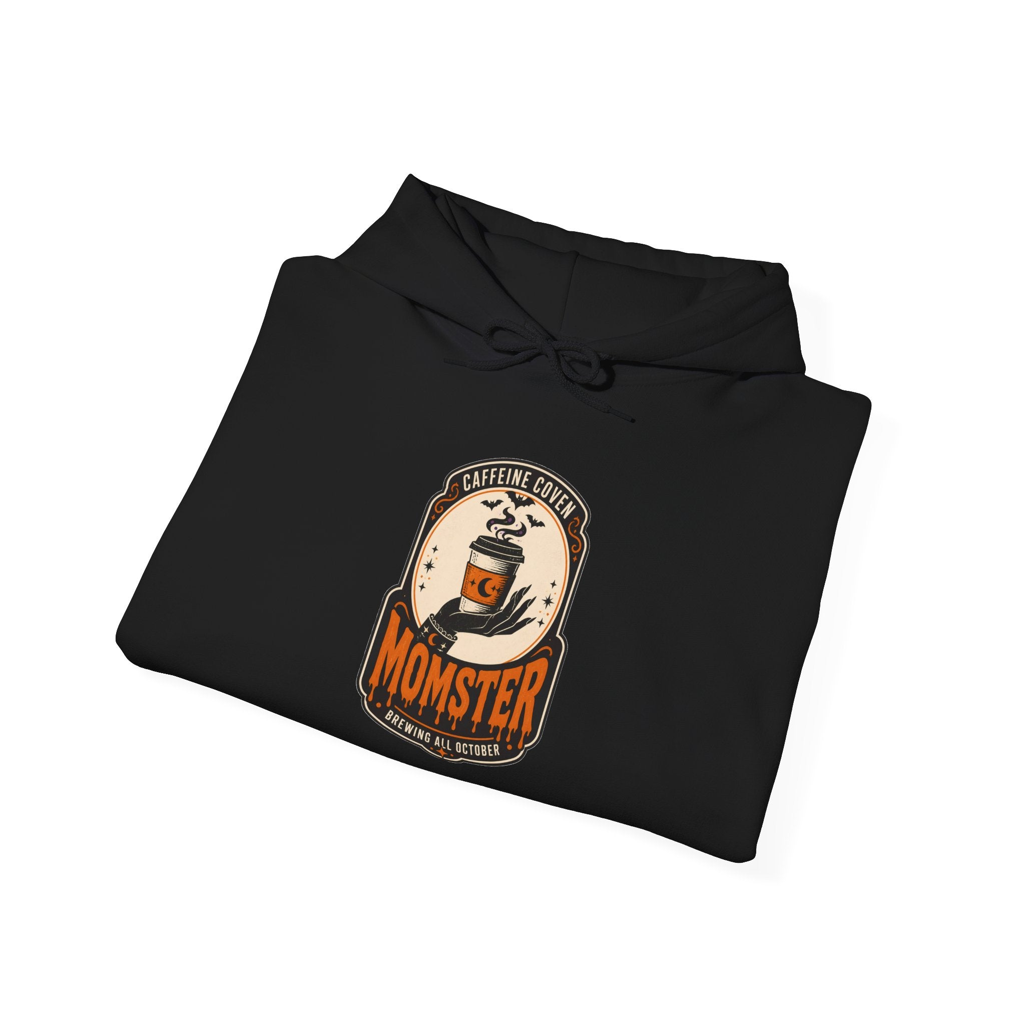 Momster Vampire Logo Hoodie | Halloween mom graphic, bats, distressed lettering