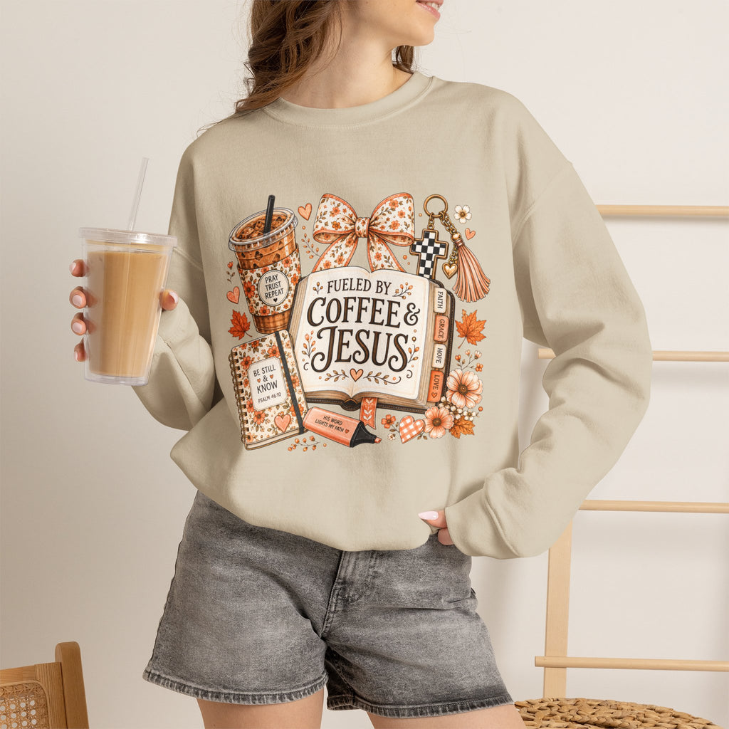 Christian Coffee Sweatshirt — "Fueled by Coffee & Jesus" Crewneck