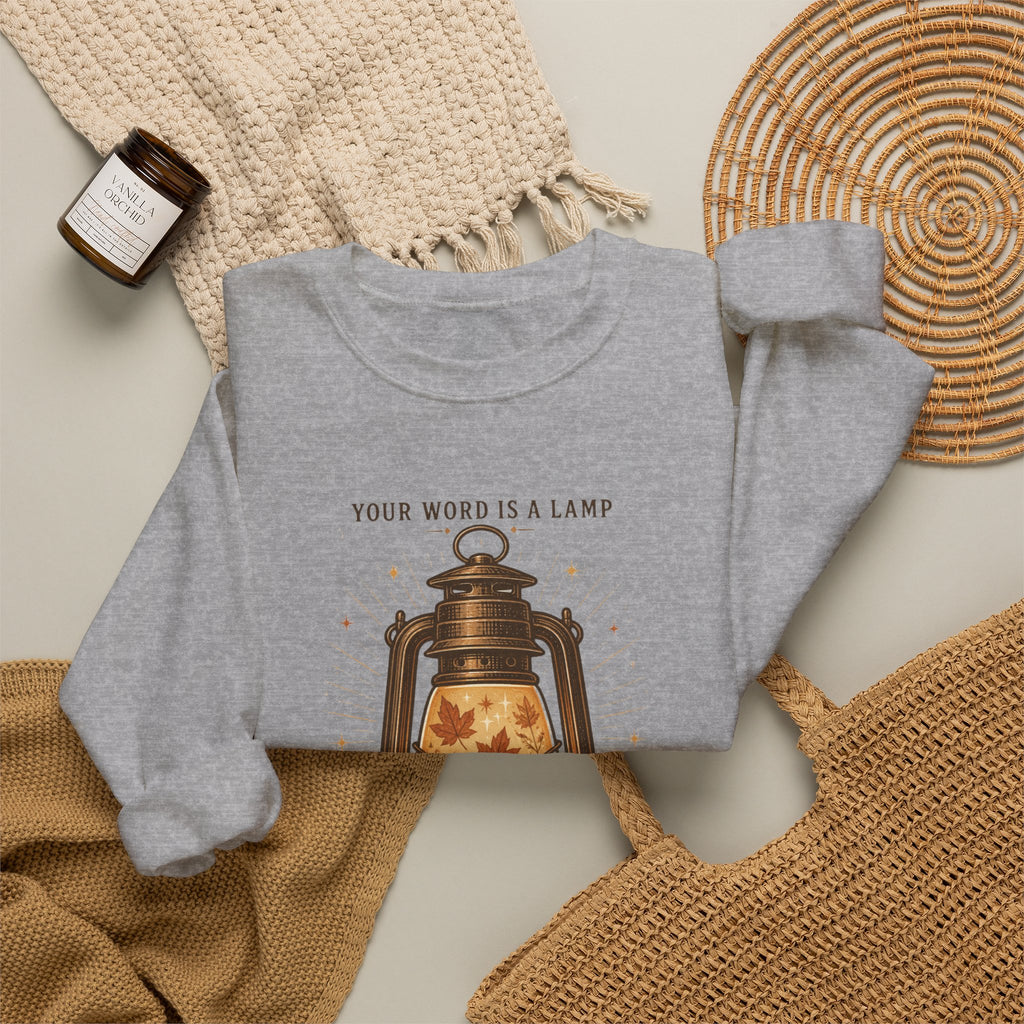 Your Word Is a Lamp Crewneck Sweatshirt | Christian Autumn, Fall Leaves