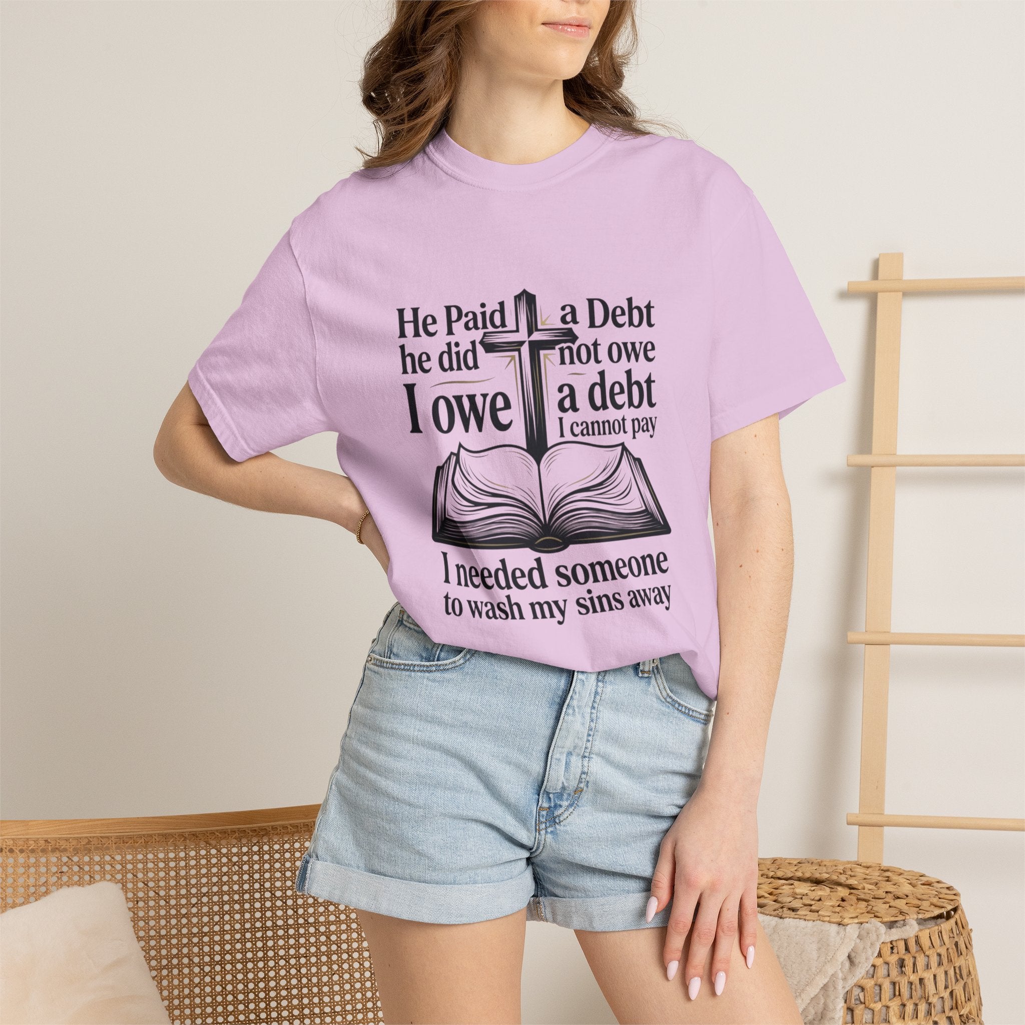 Christian Faith T-Shirt — "He Paid a Debt I Owe" Bible Verse Tee
