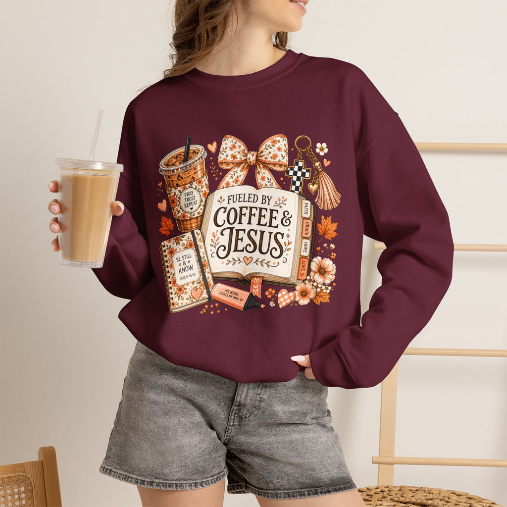 Christian Coffee Sweatshirt — "Fueled by Coffee & Jesus" Crewneck