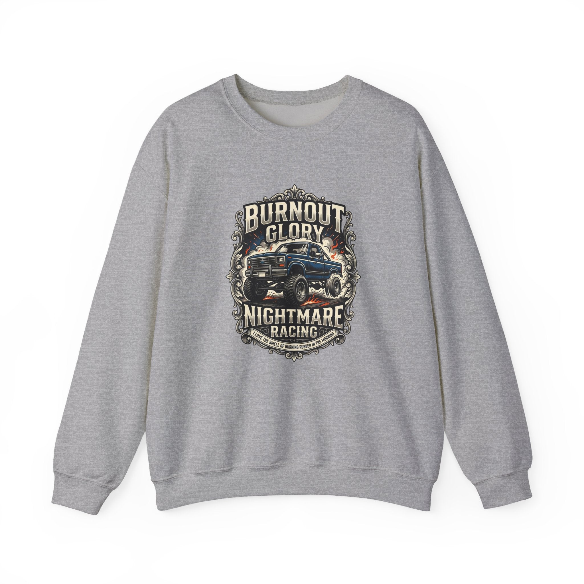 Burnout Glory Nightmare Racing Crewneck Sweatshirt – Vintage Truck Motorsports Design
