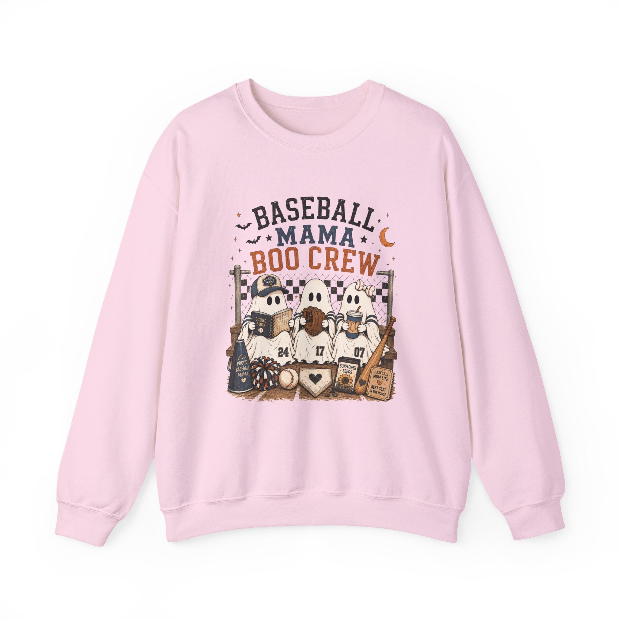 Baseball Mama Boo Crew Sweatshirt — Halloween Baseball Mom Pullover