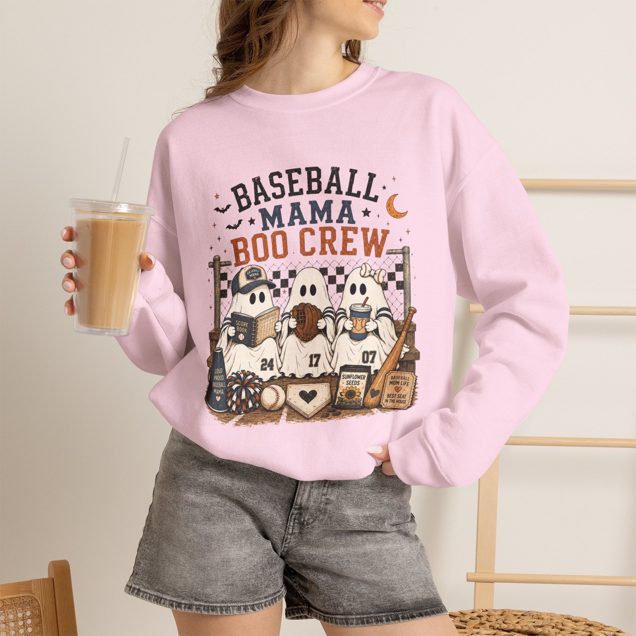Baseball Mama Boo Crew Sweatshirt — Halloween Baseball Mom Pullover