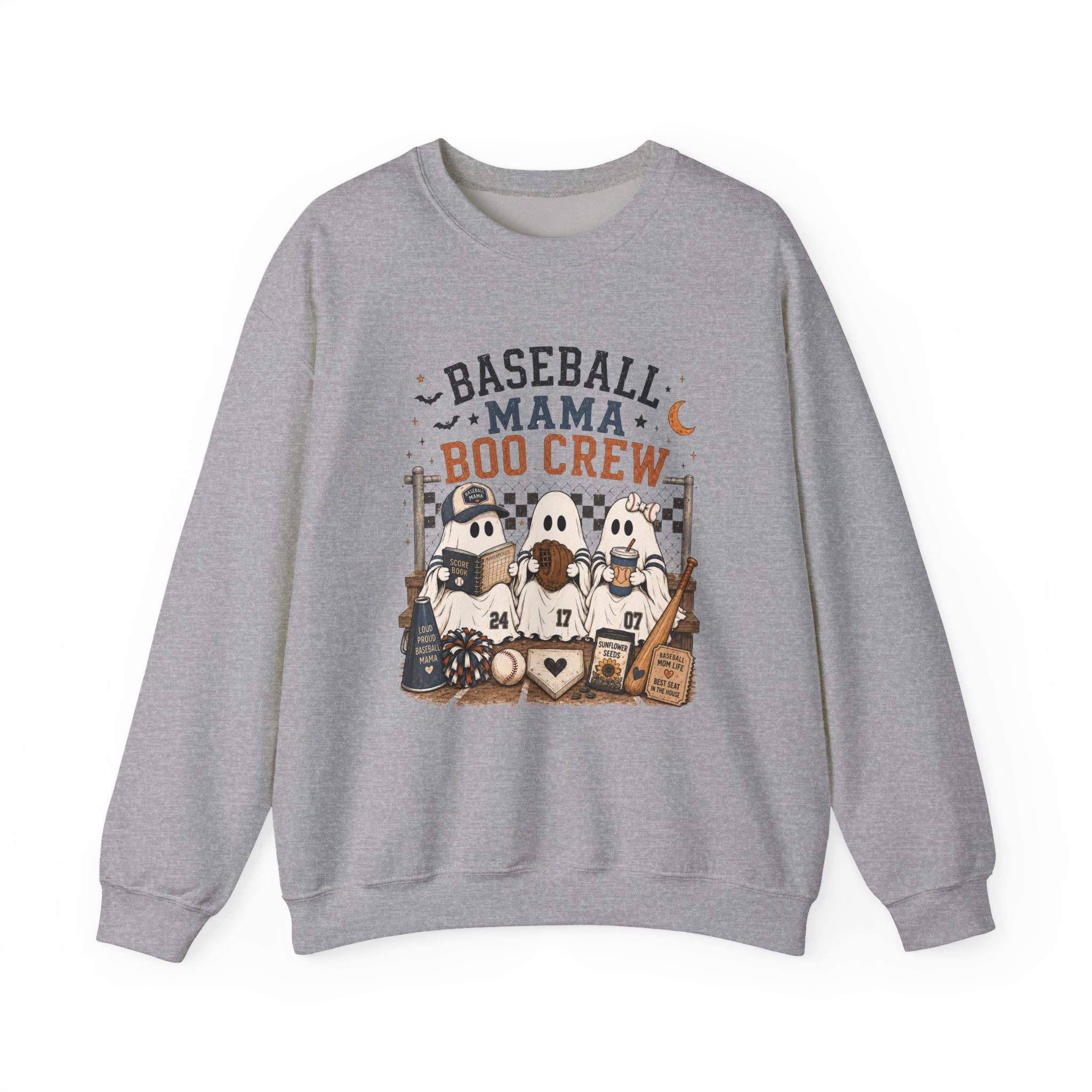 Baseball Mama Boo Crew Sweatshirt — Halloween Baseball Mom Pullover