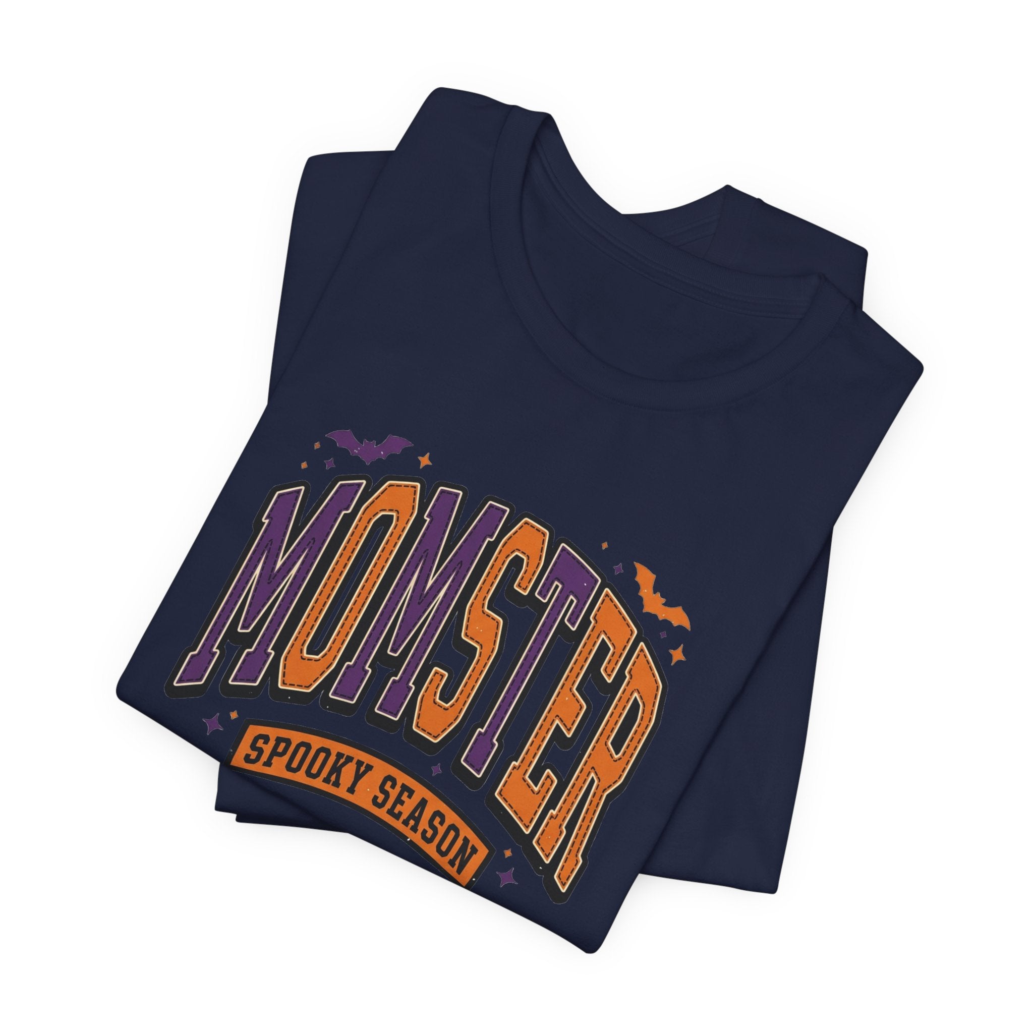 Momster Spooky Season Tee | Halloween Mom shirt, bats, purple & orange
