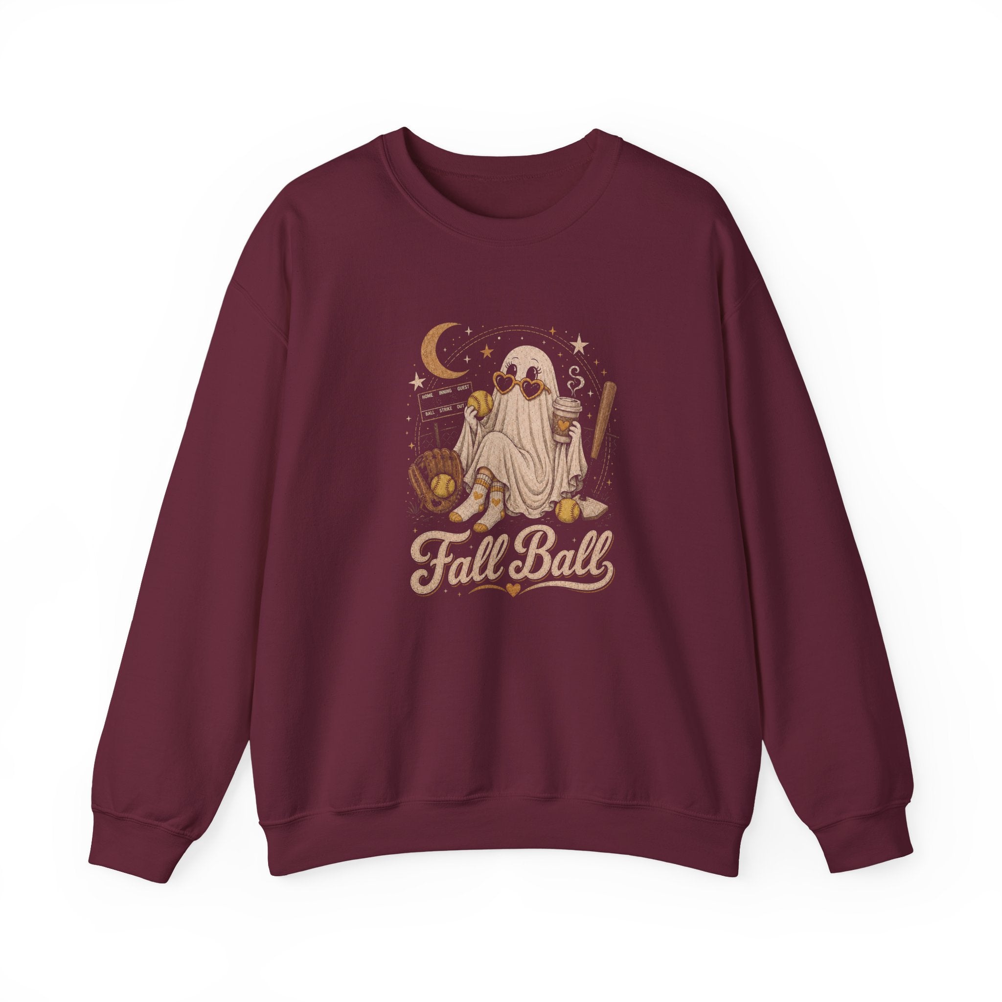 Fall Ball Ghost Sweatshirt — Cute Halloween Crewneck for Fall Baseball Fans