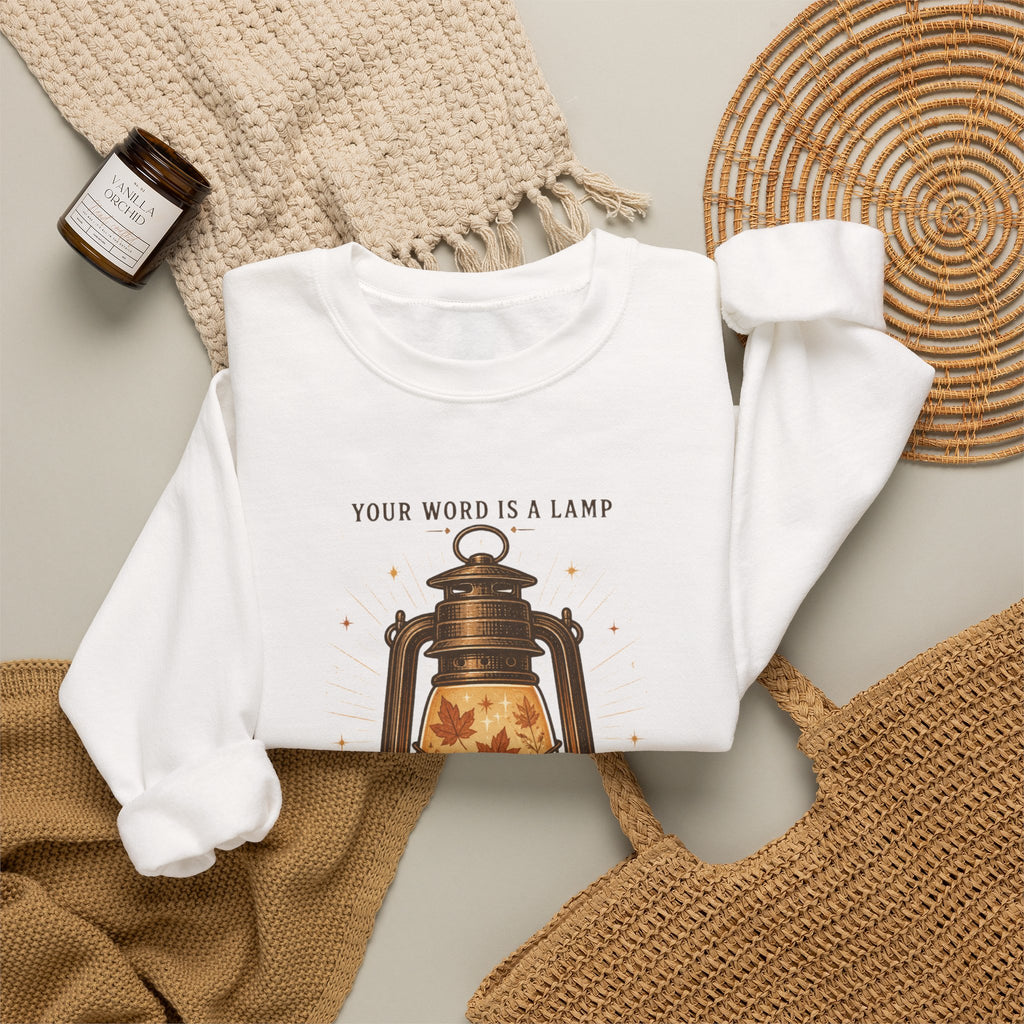 Your Word Is a Lamp Crewneck Sweatshirt | Christian Autumn, Fall Leaves