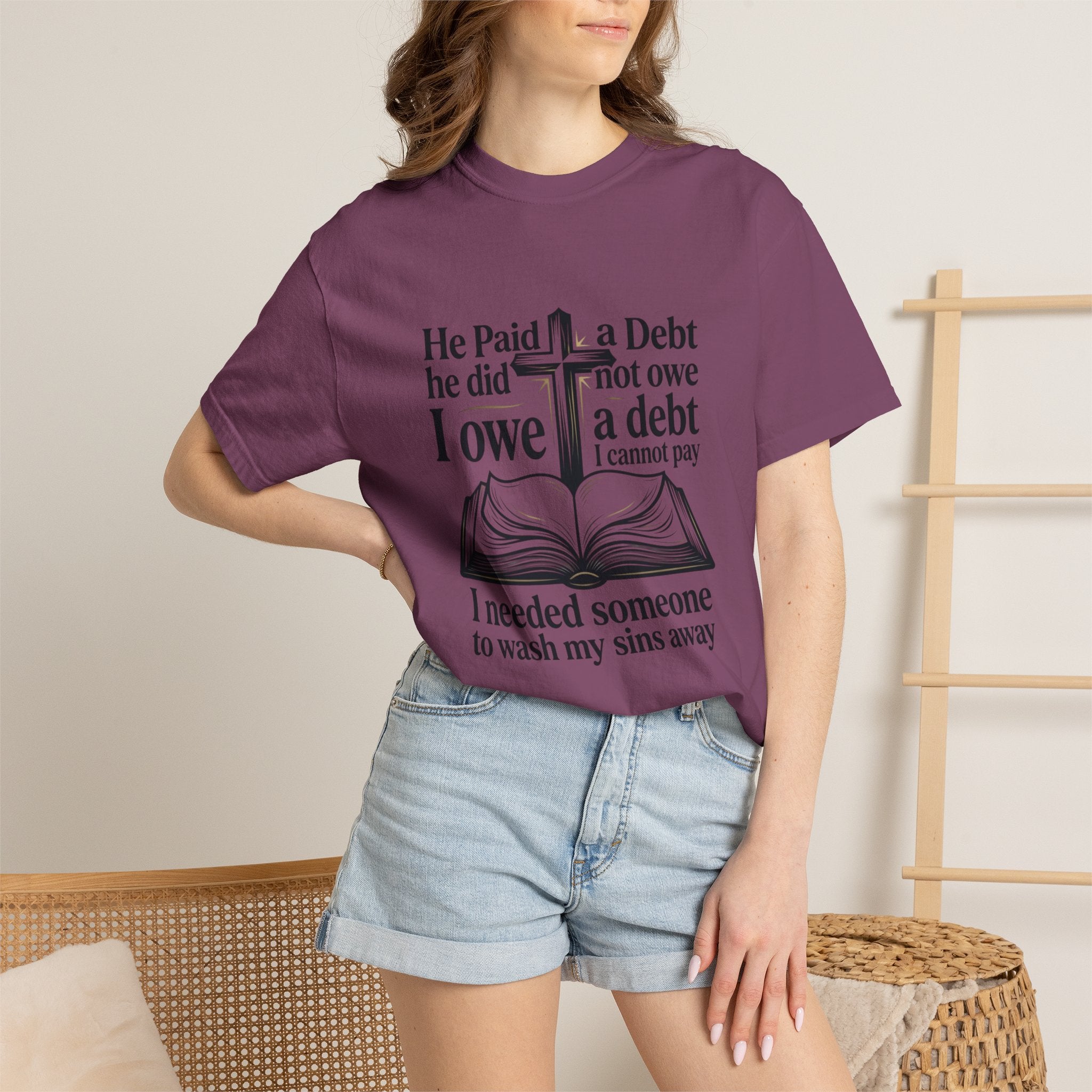 Christian Faith T-Shirt — "He Paid a Debt I Owe" Bible Verse Tee