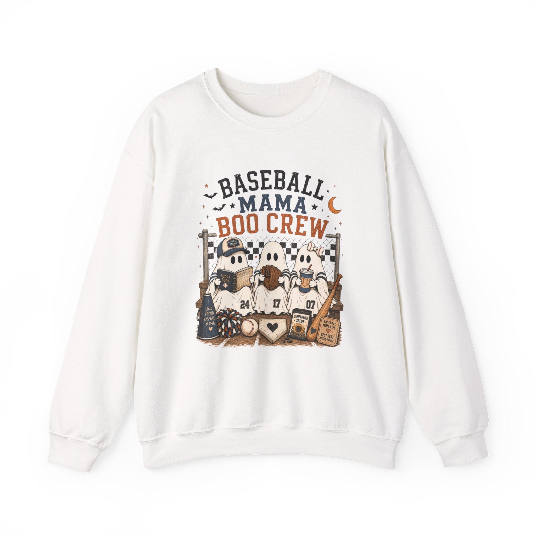 Baseball Mama Boo Crew Sweatshirt — Halloween Baseball Mom Pullover