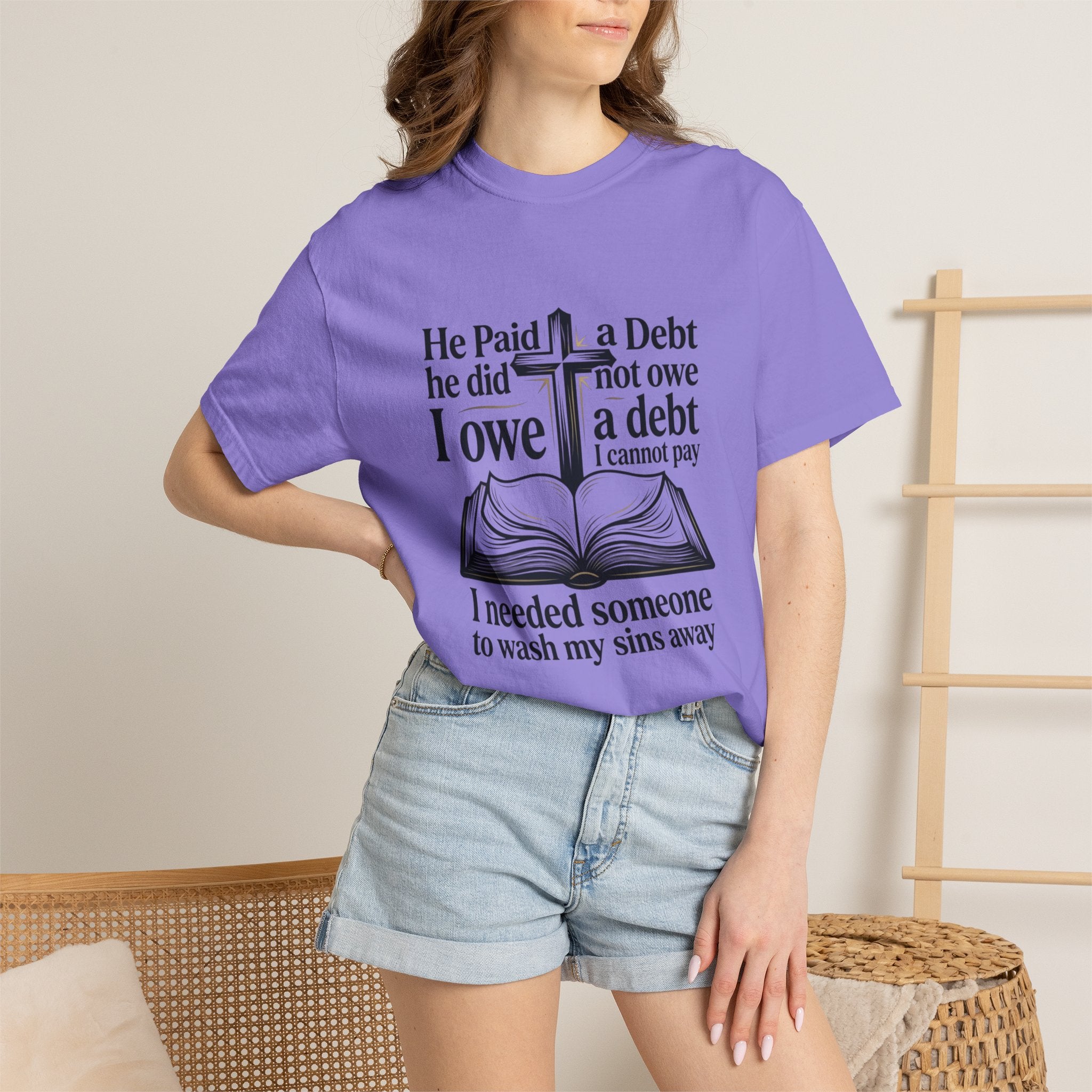 Christian Faith T-Shirt — "He Paid a Debt I Owe" Bible Verse Tee