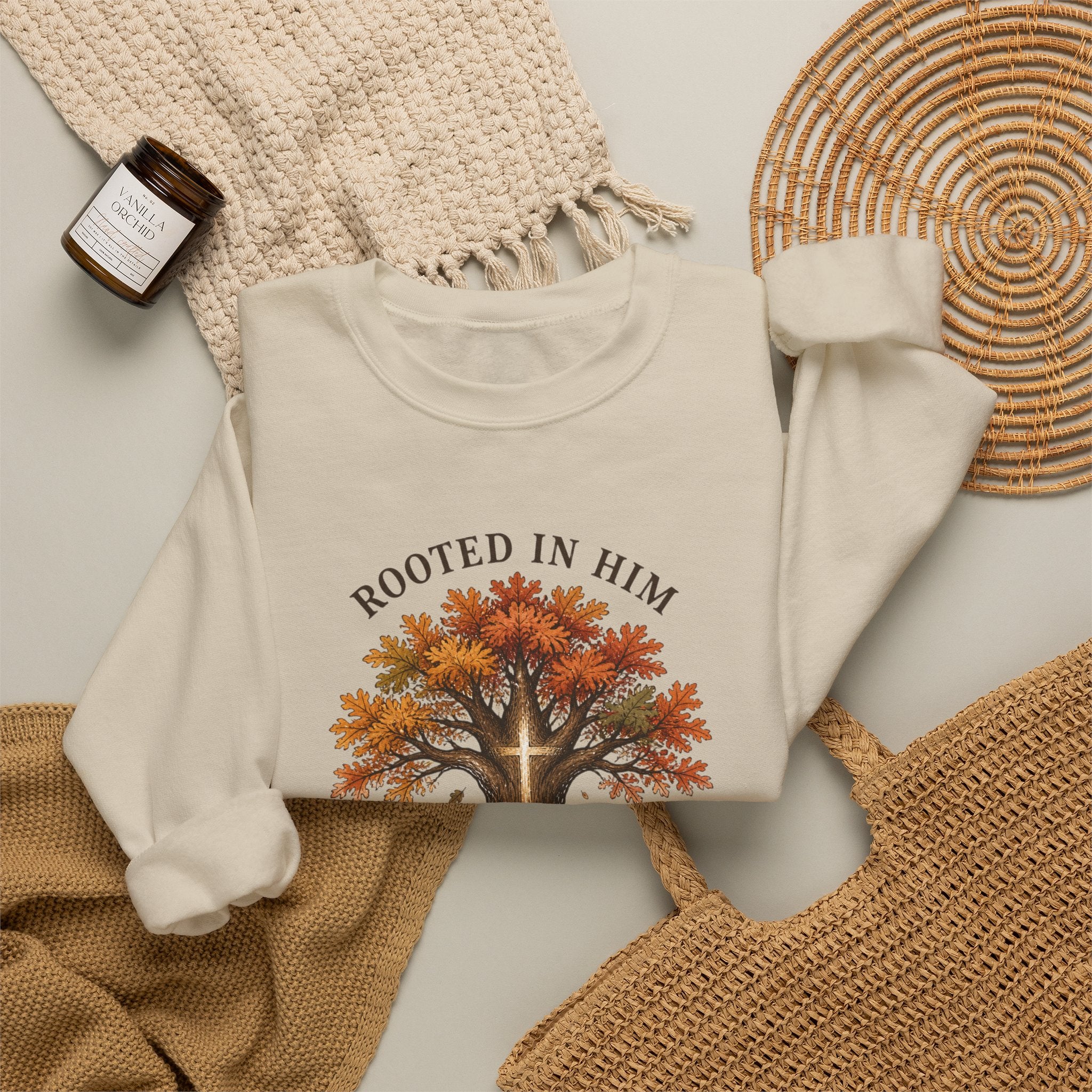 Rooted in Him Tree Sweatshirt | Christian Autumn, Fall Leaves