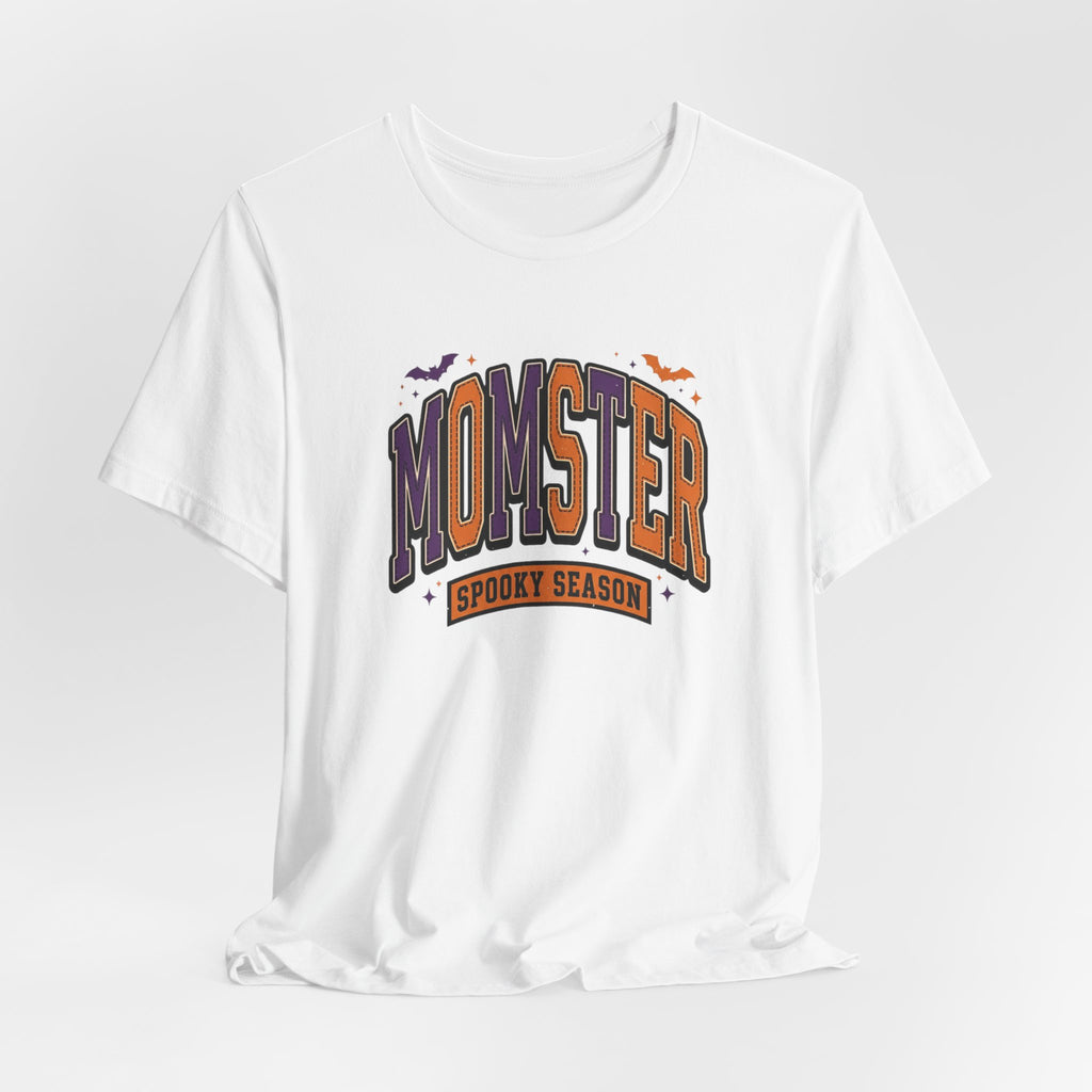 Momster Spooky Season Tee | Halloween Mom shirt, bats, purple & orange