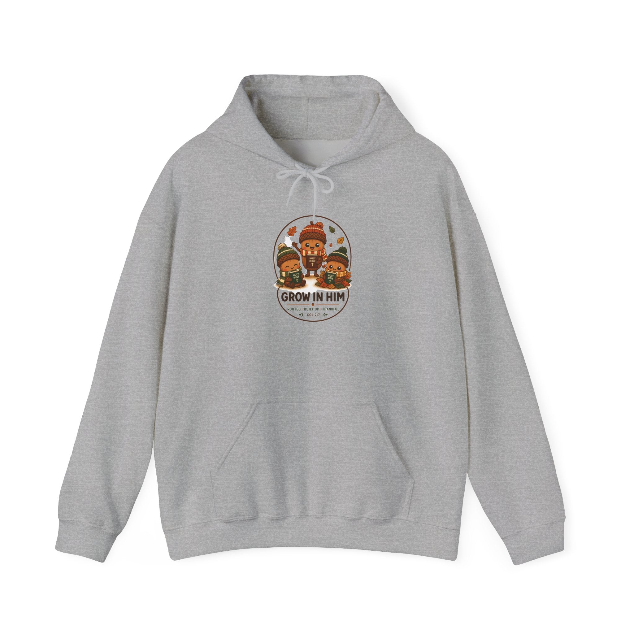 Grow in Him Hoodie | Christian Autumn fall leaves pumpkin barn scripture