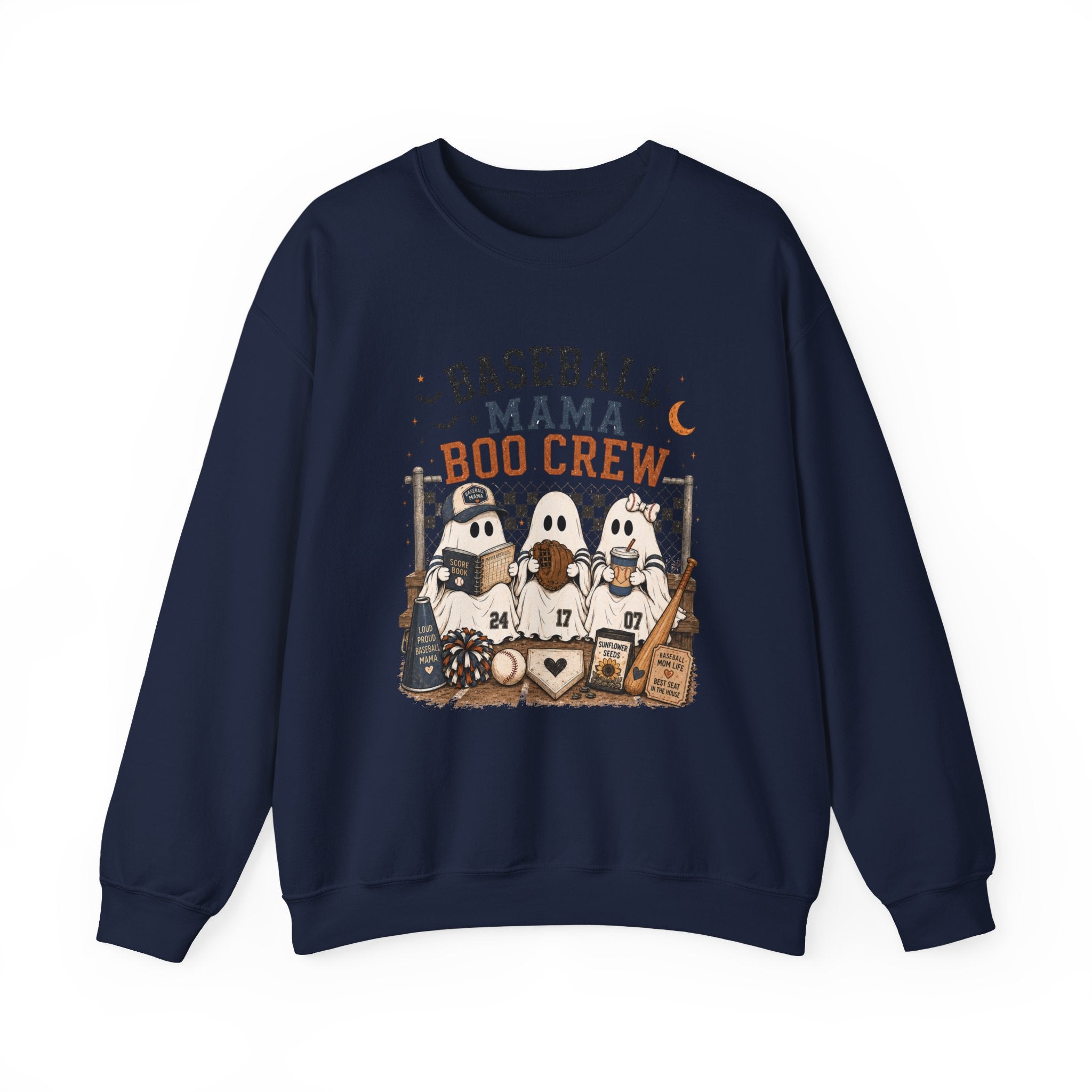 Baseball Mama Boo Crew Sweatshirt — Halloween Baseball Mom Pullover