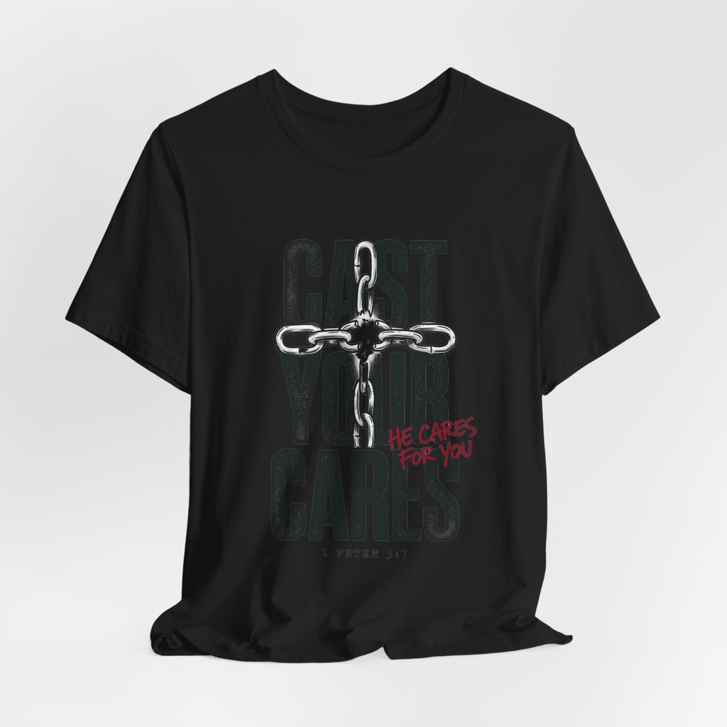 Cast Your Cares Tee | Christian streetwear, scripture cross graphic
