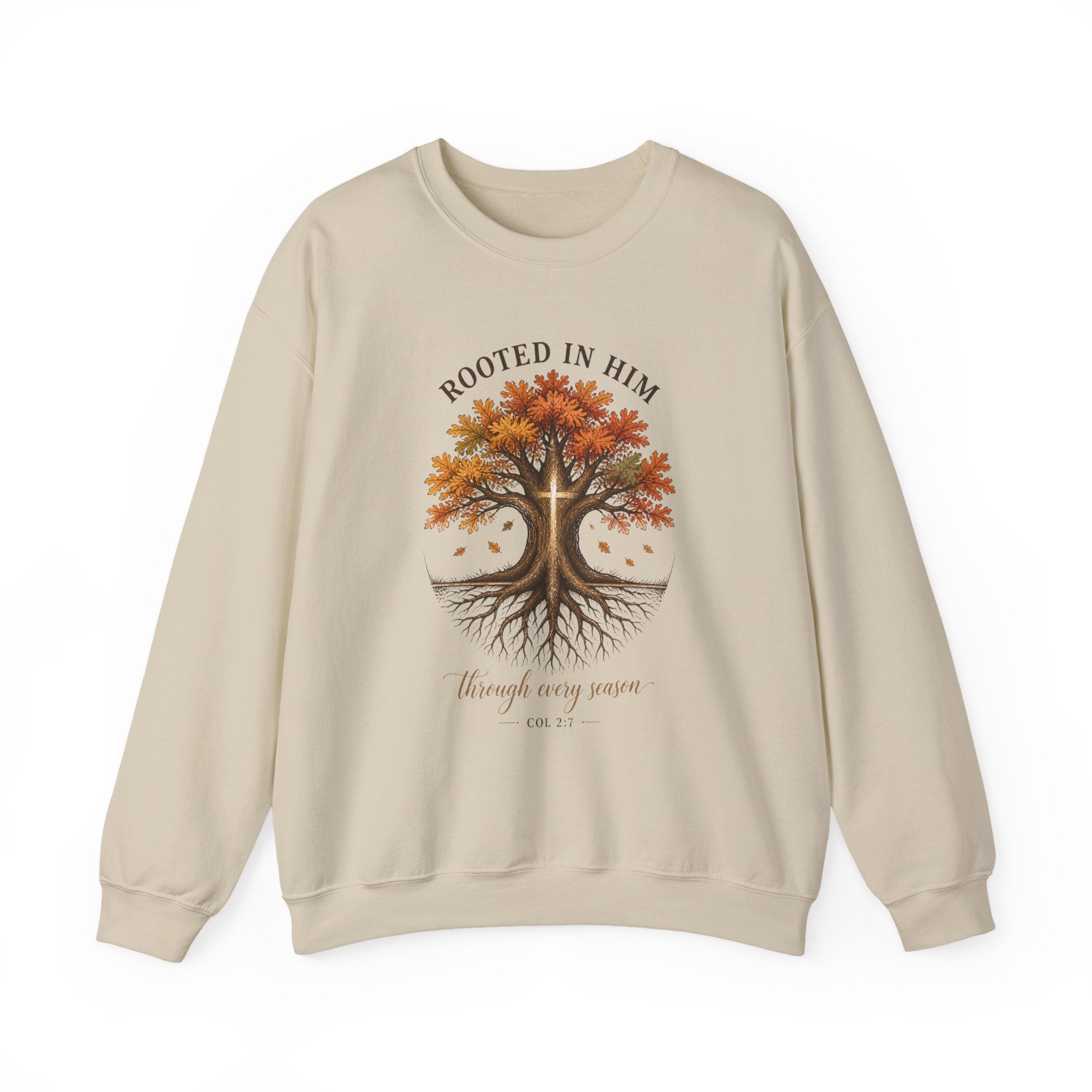 Rooted in Him Tree Sweatshirt | Christian Autumn, Fall Leaves