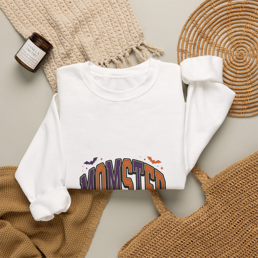 Momster Spooky Season Crewneck Sweatshirt | Halloween mom, bats, vintage orange-purple