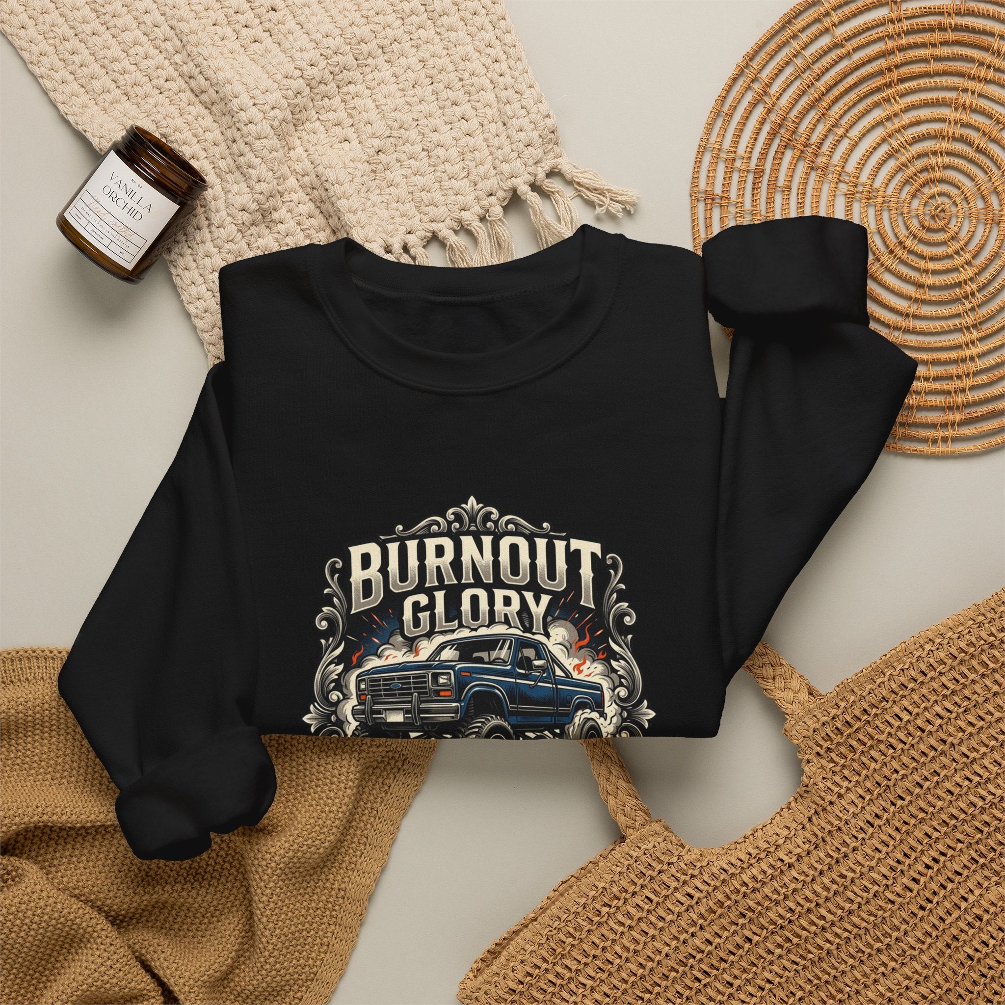 Burnout Glory Nightmare Racing Crewneck Sweatshirt – Vintage Truck Motorsports Design