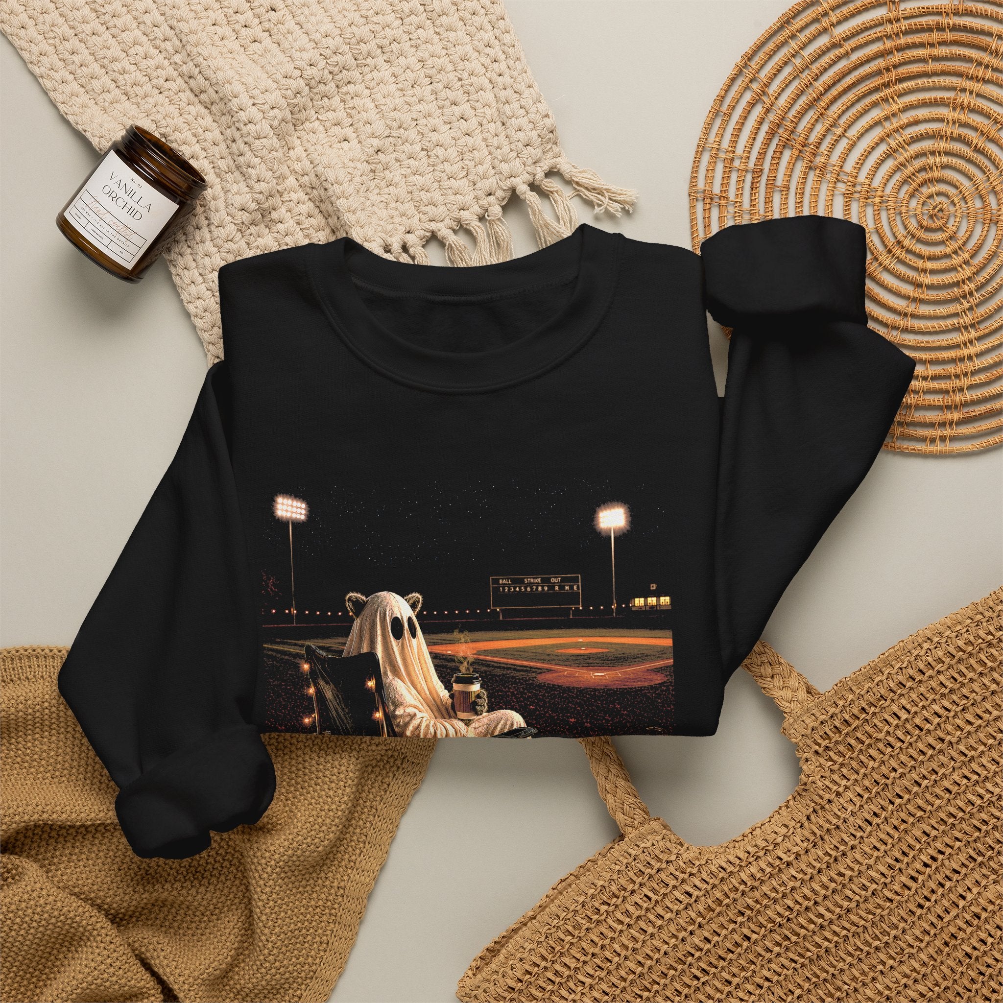 Halloween Ghost Crewneck Sweatshirt – 'guess i’m still here' Stadium Pumpkin Design
