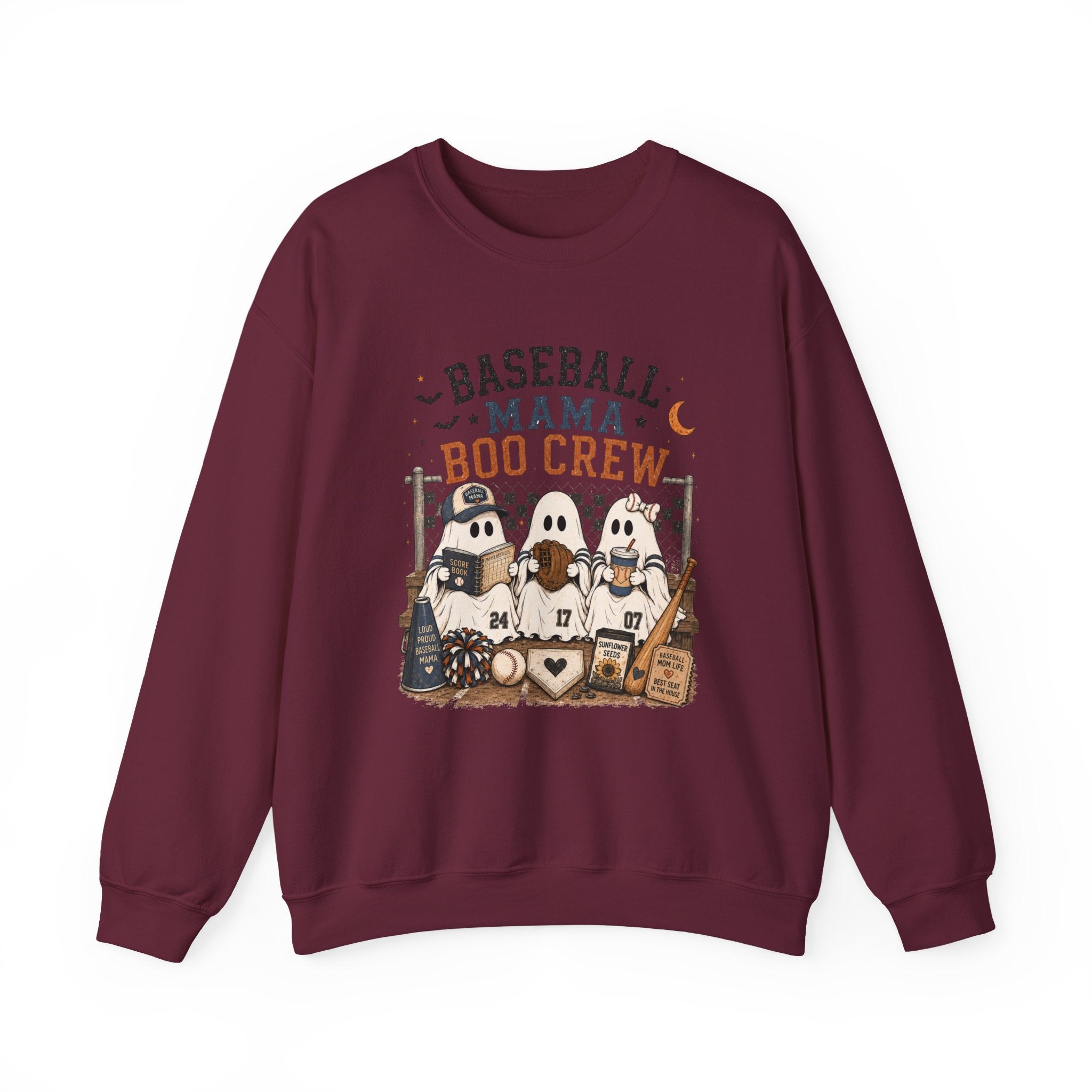 Baseball Mama Boo Crew Sweatshirt — Halloween Baseball Mom Pullover