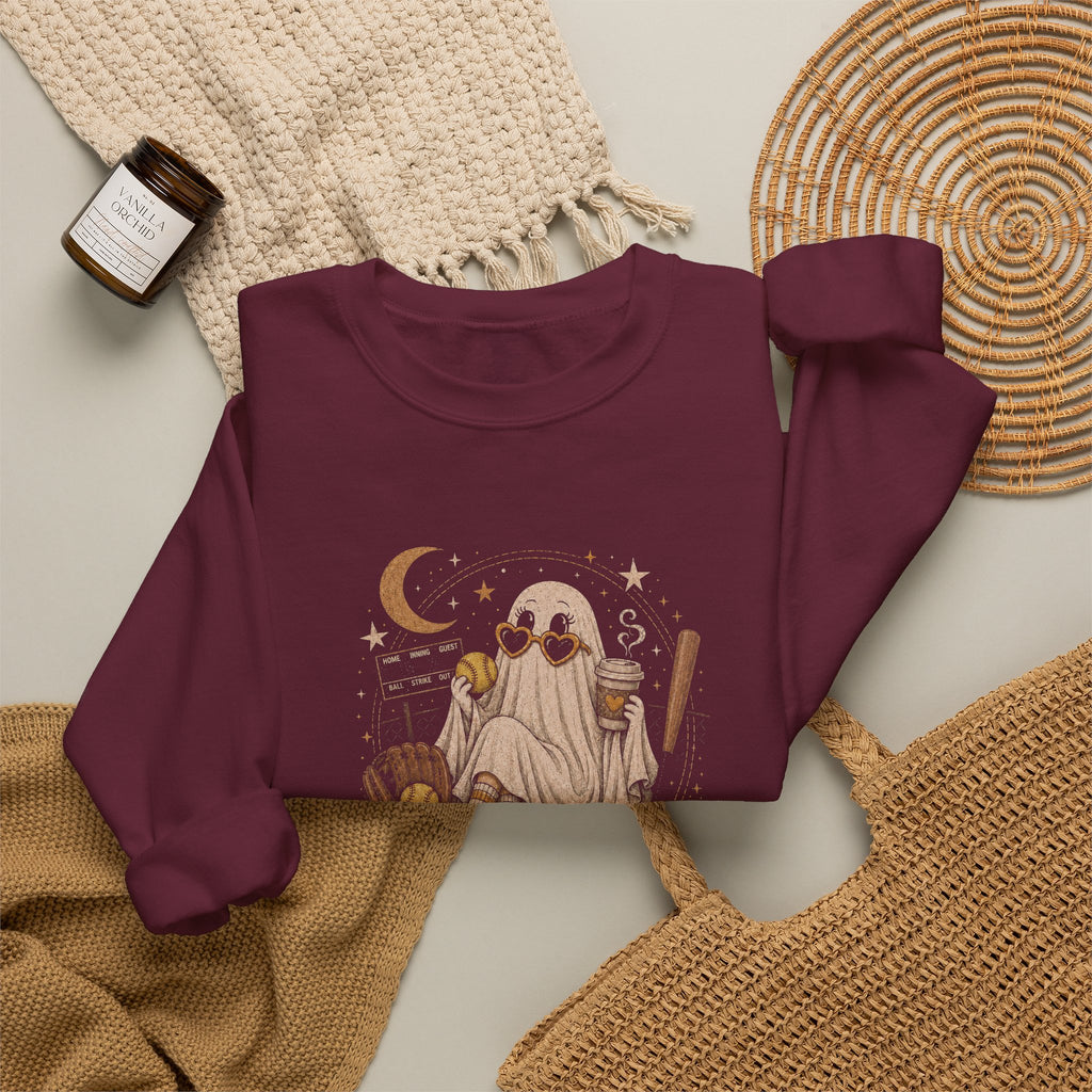 Fall Ball Ghost Sweatshirt — Cute Halloween Crewneck for Fall Baseball Fans