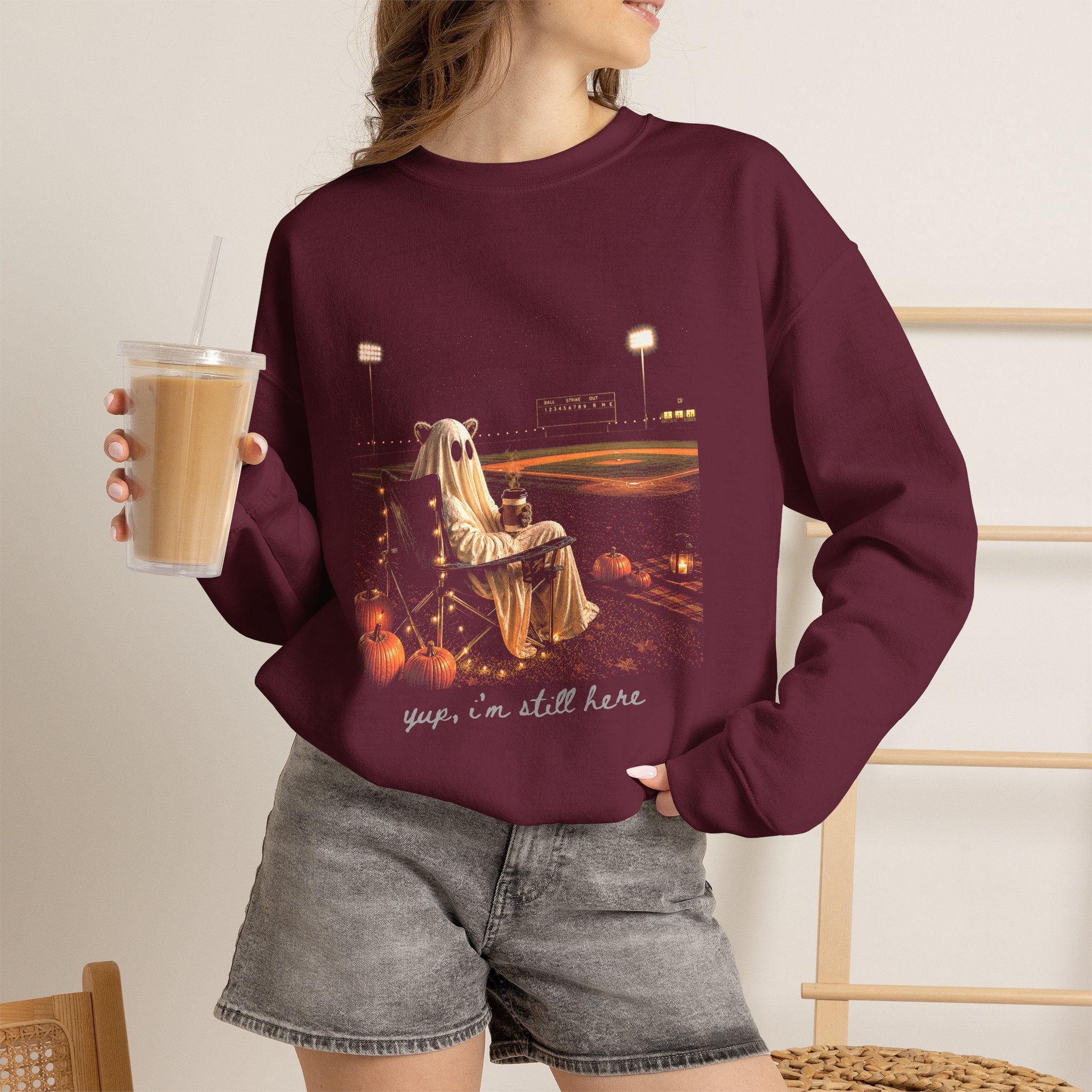 Halloween Ghost Recliner Sweatshirt - "Yeah, I’m Still Here" Cozy Crewneck