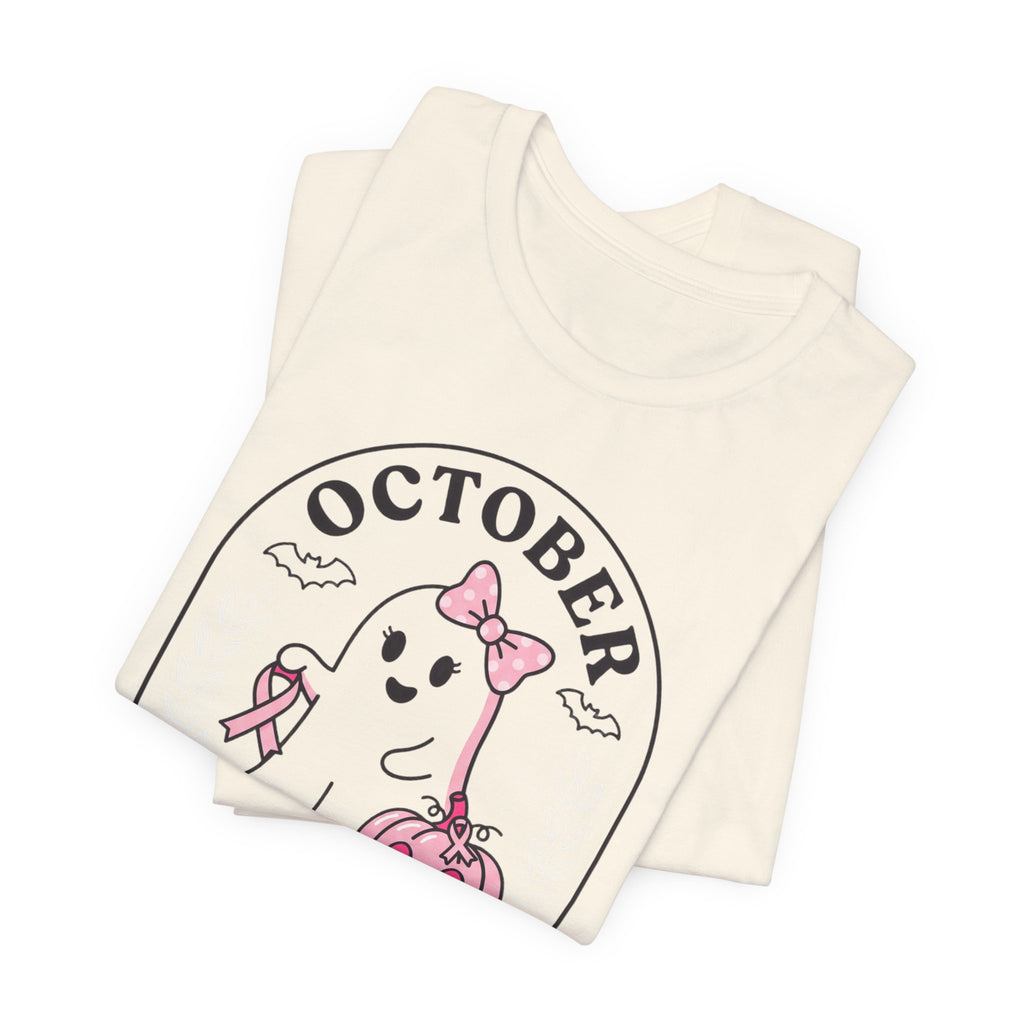 Pink Boo Crew Tee | Breast Cancer Awareness Ribbon, October Halloween Support