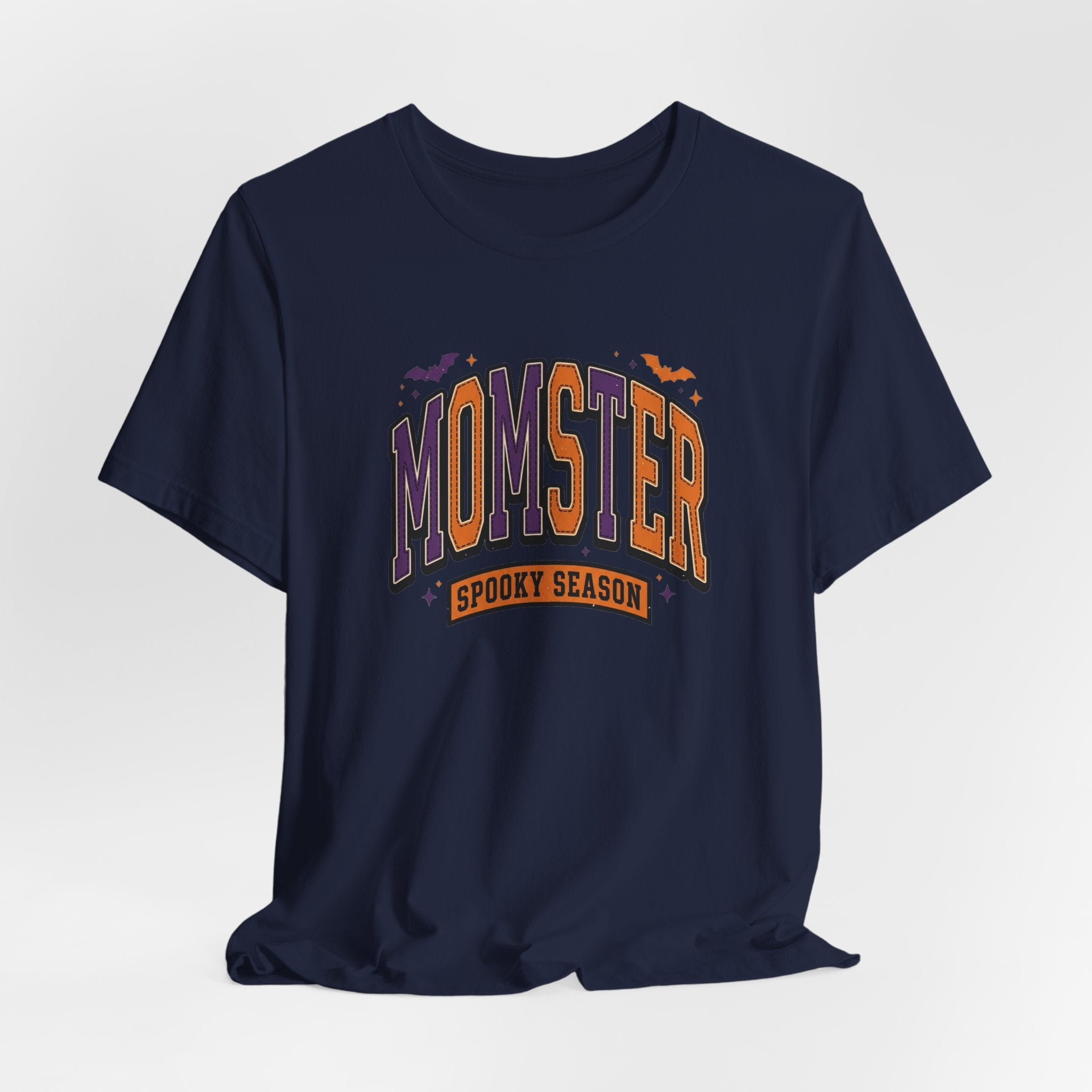 Momster Spooky Season Tee | Halloween Mom shirt, bats, purple & orange